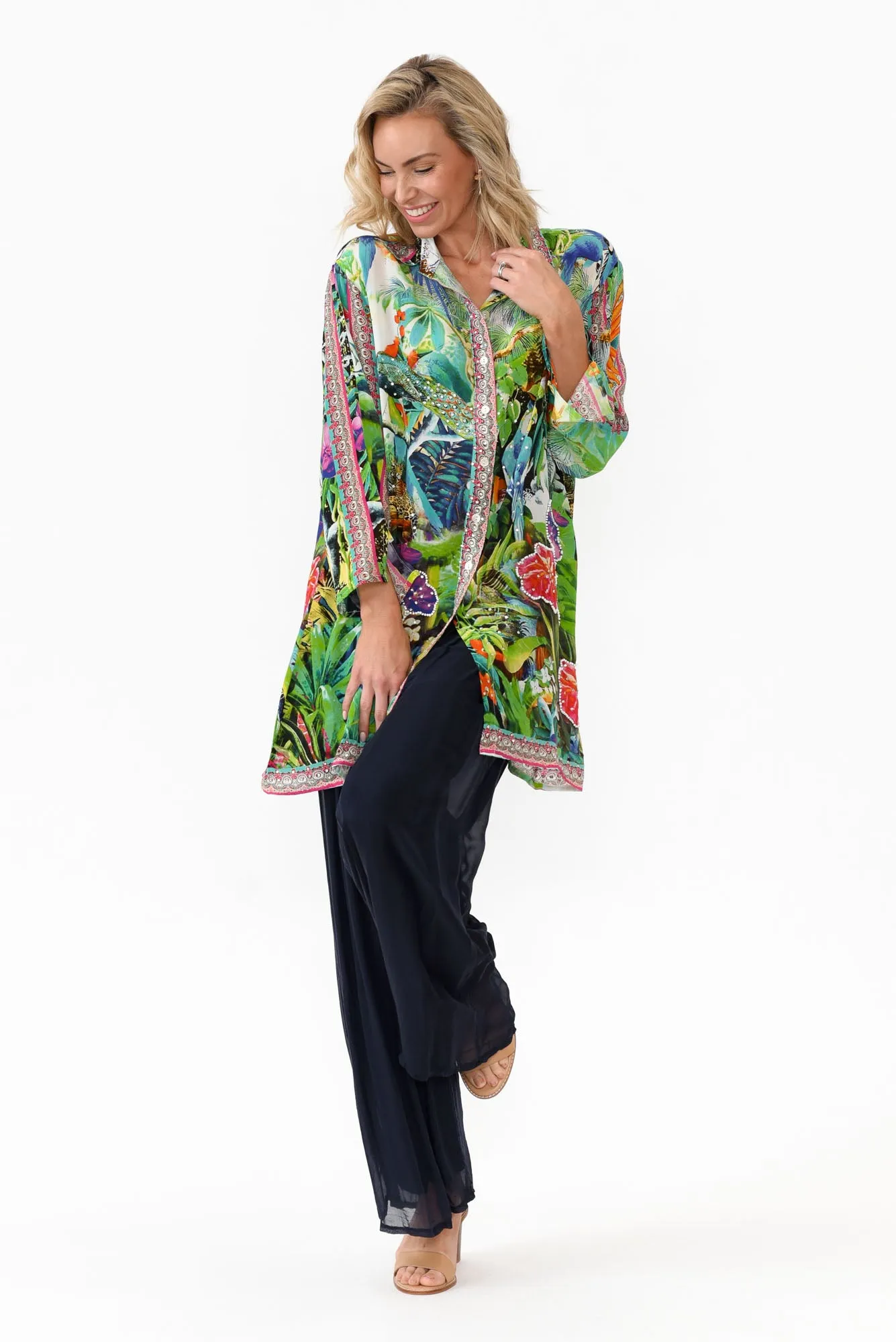 Tropical Green Silk Resort Shirt sold by Blue Bungalow product image thumbnail 2