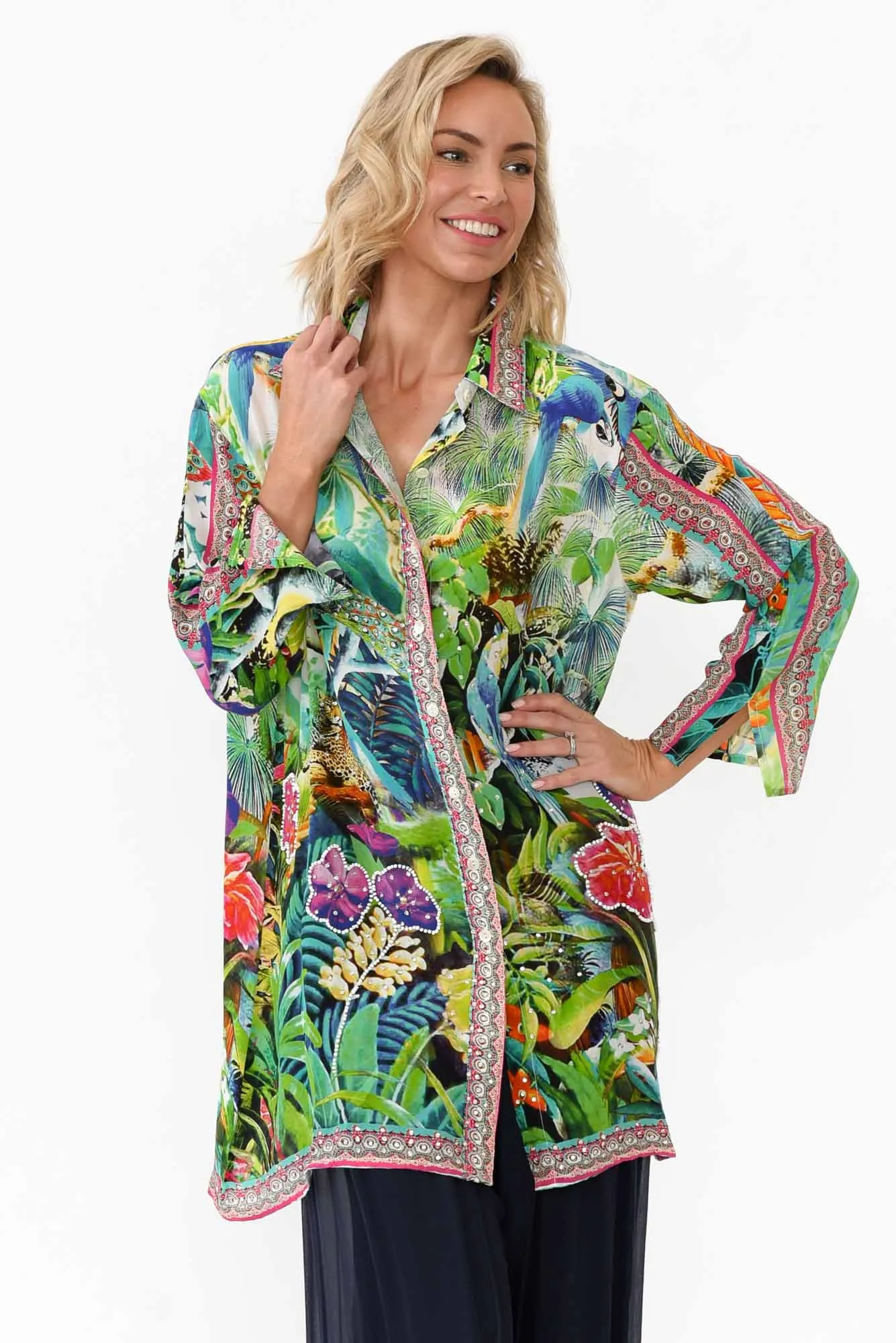 Tropical Green Silk Resort Shirt sold by Blue Bungalow