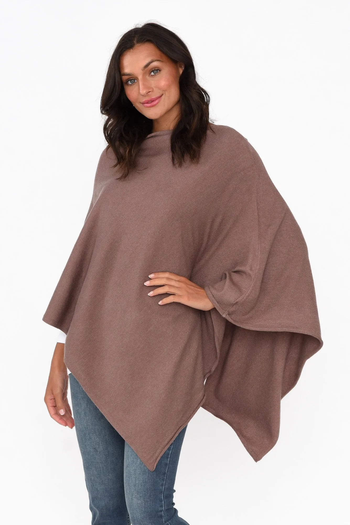 Amy Chocolate Wool Blend Poncho sold by Blue Bungalow