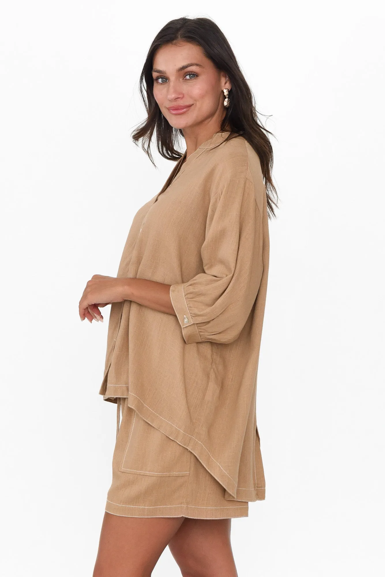 Krishna Brown Contrast Stitch Shirt sold by Blue Bungalow product image thumbnail 4