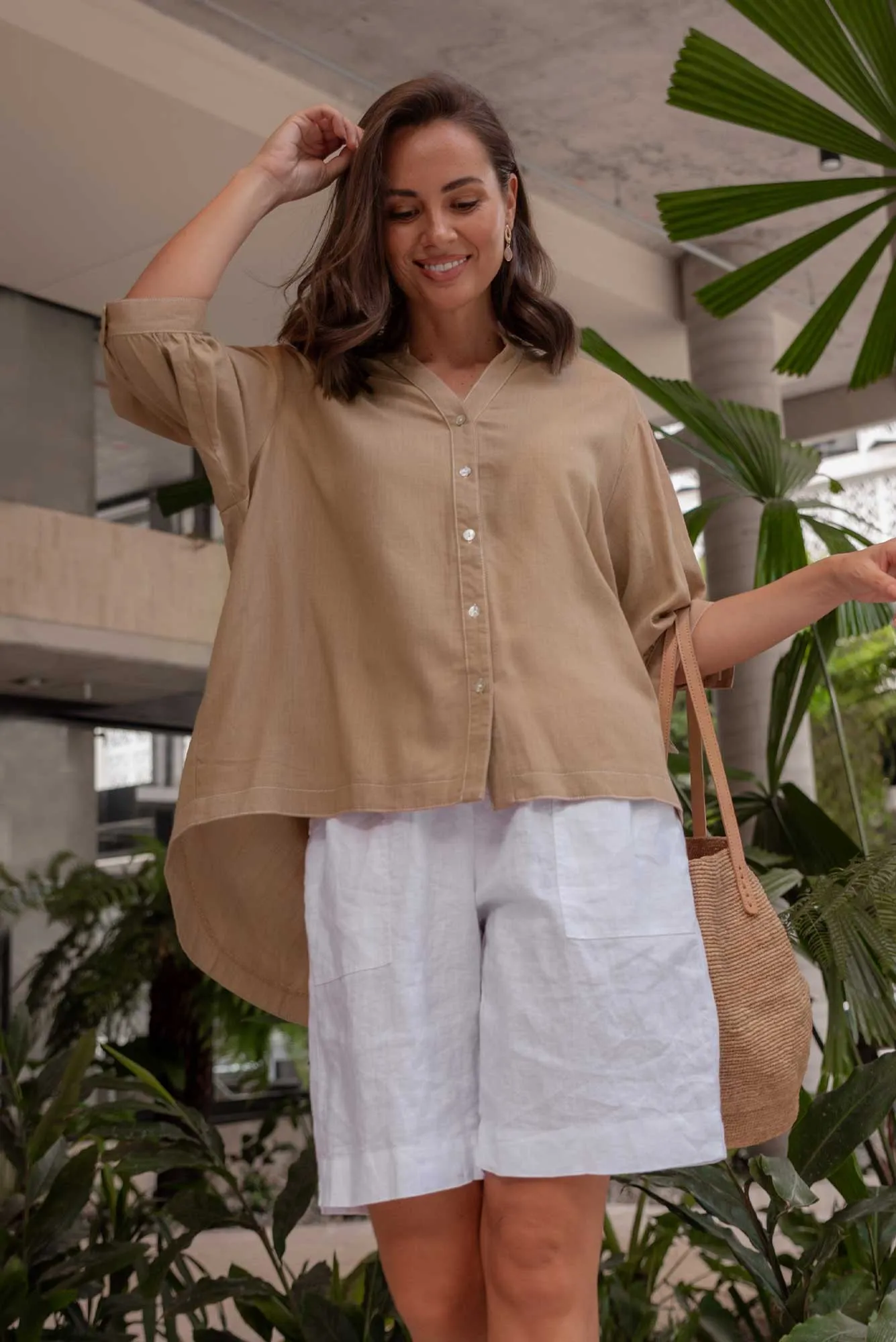 Krishna Brown Contrast Stitch Shirt sold by Blue Bungalow product image thumbnail 2