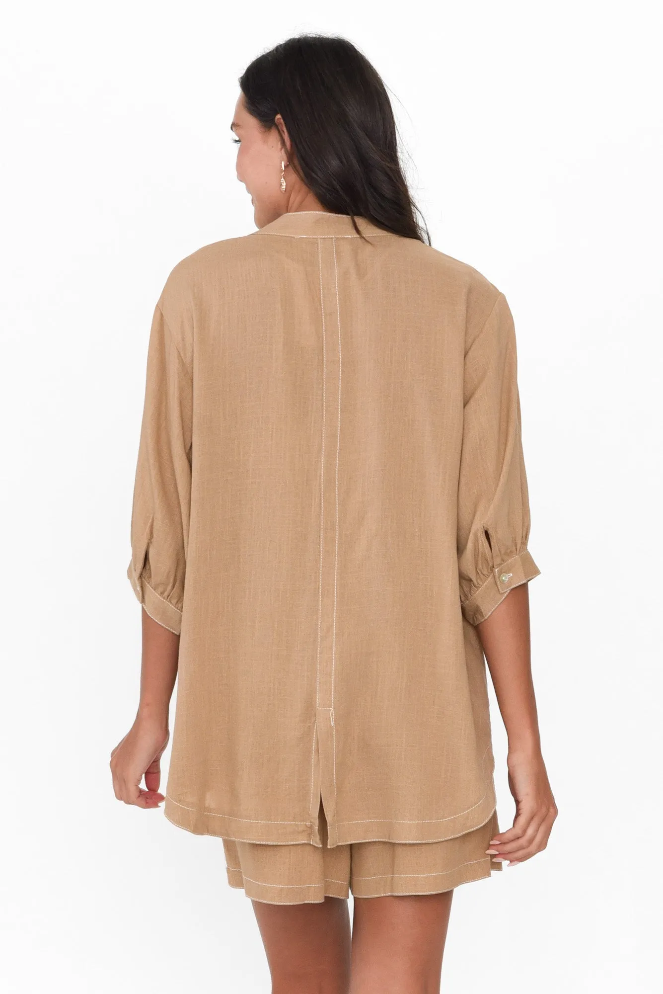 Krishna Brown Contrast Stitch Shirt sold by Blue Bungalow product image thumbnail 5