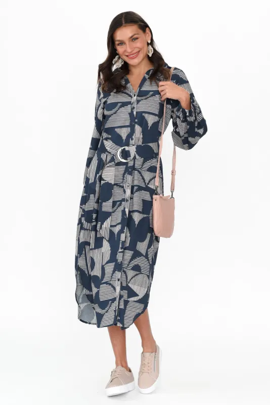 Realta Navy Geo Cotton Dress sold by Blue Bungalow