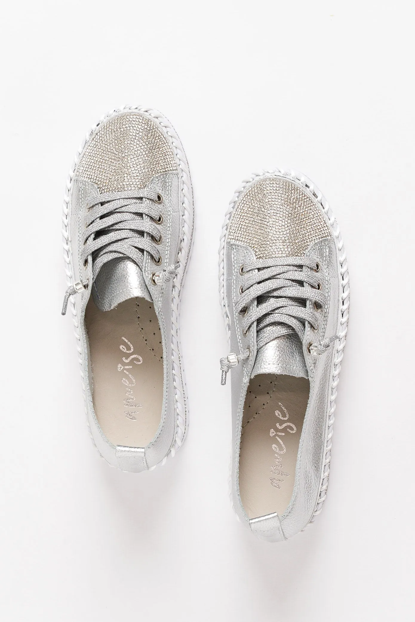 Sky Silver Leather Diamante Sneaker sold by Blue Bungalow product image thumbnail 4