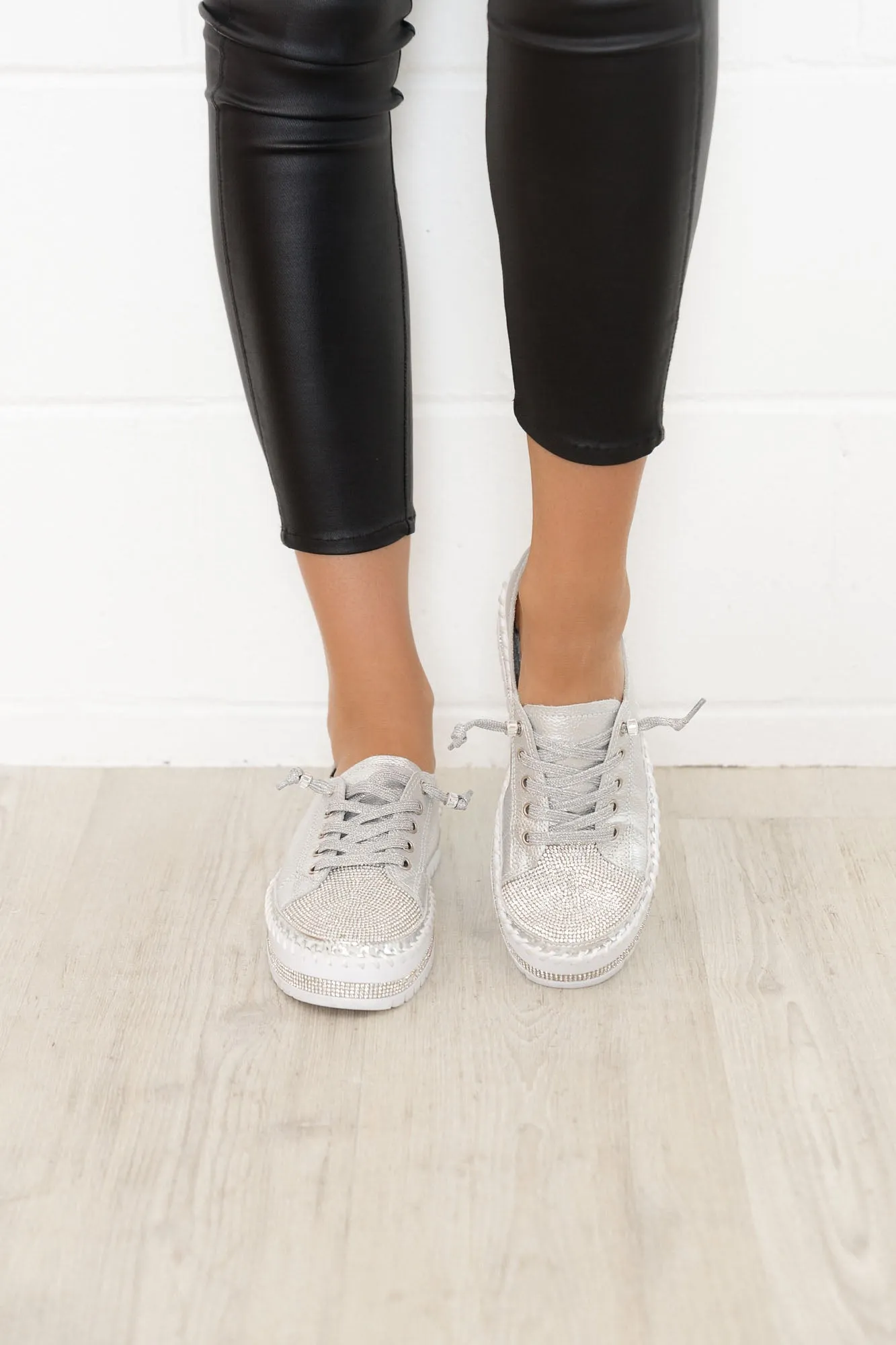 Sky Silver Leather Diamante Sneaker sold by Blue Bungalow product image thumbnail 5