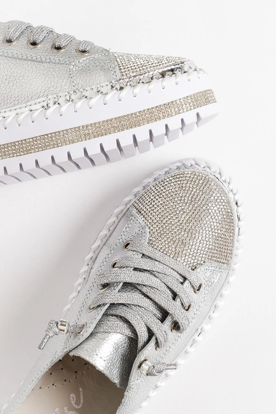 Sky Silver Leather Diamante Sneaker sold by Blue Bungalow product image thumbnail 2