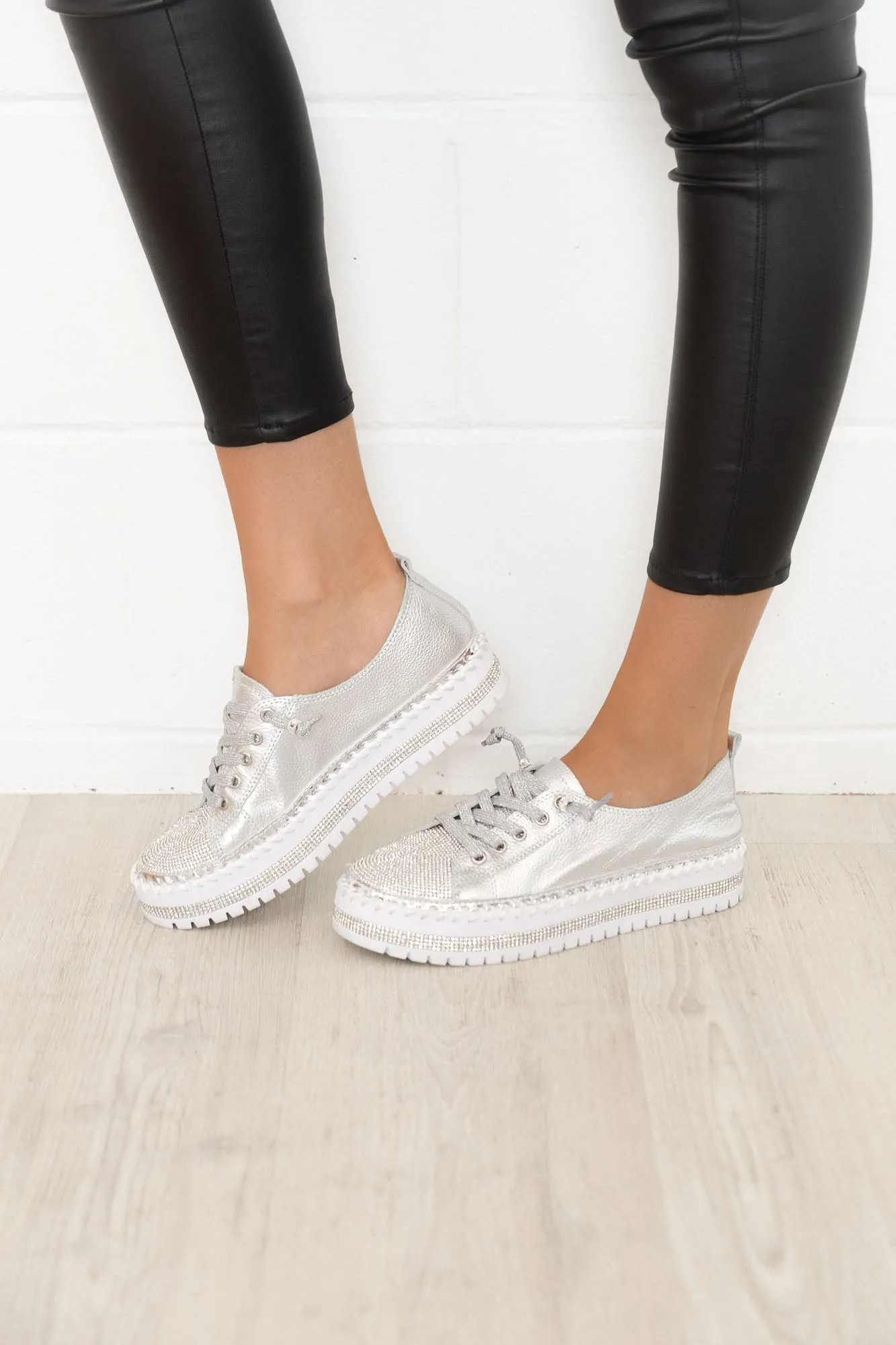 Sky Silver Leather Diamante Sneaker sold by Blue Bungalow product image thumbnail 3