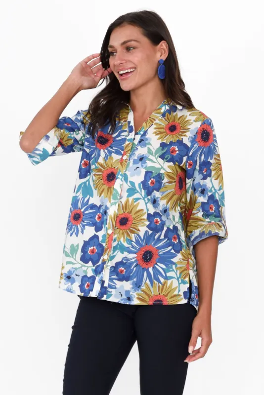 Cybelle Blue Bouquet Cotton Shirt sold by Blue Bungalow