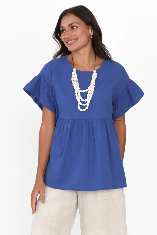 Jameson Cobalt Cotton Frill Top sold by Blue Bungalow