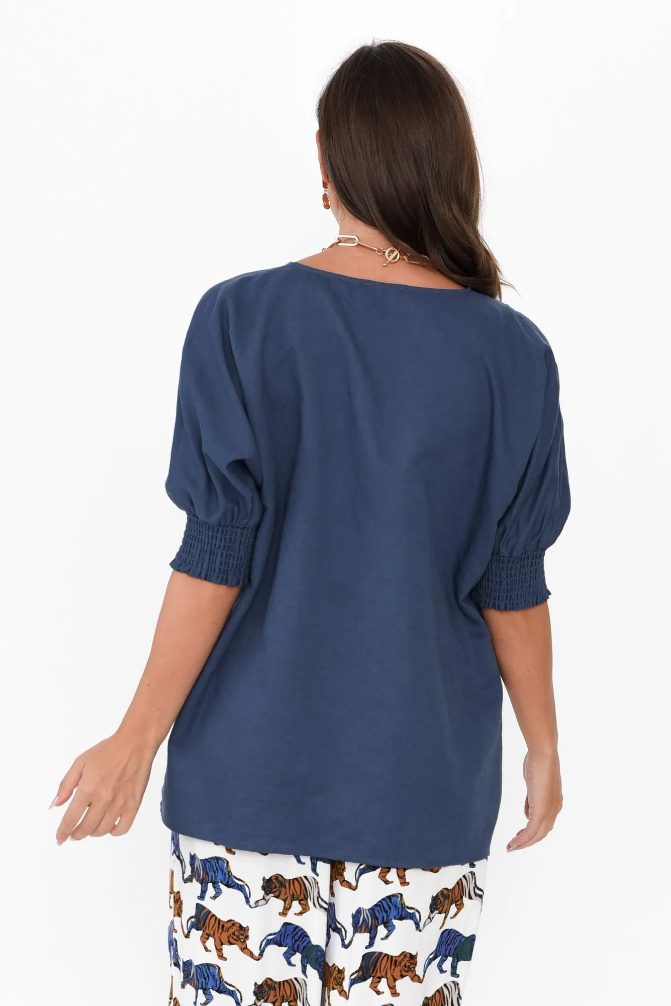 Walk In The Park Navy Linen Top sold by Blue Bungalow product image thumbnail 4