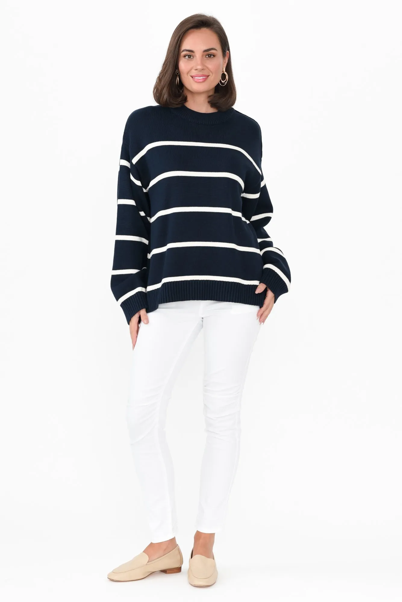 Iris Navy Stripe Cotton Knit Jumper sold by Blue Bungalow product image thumbnail 2