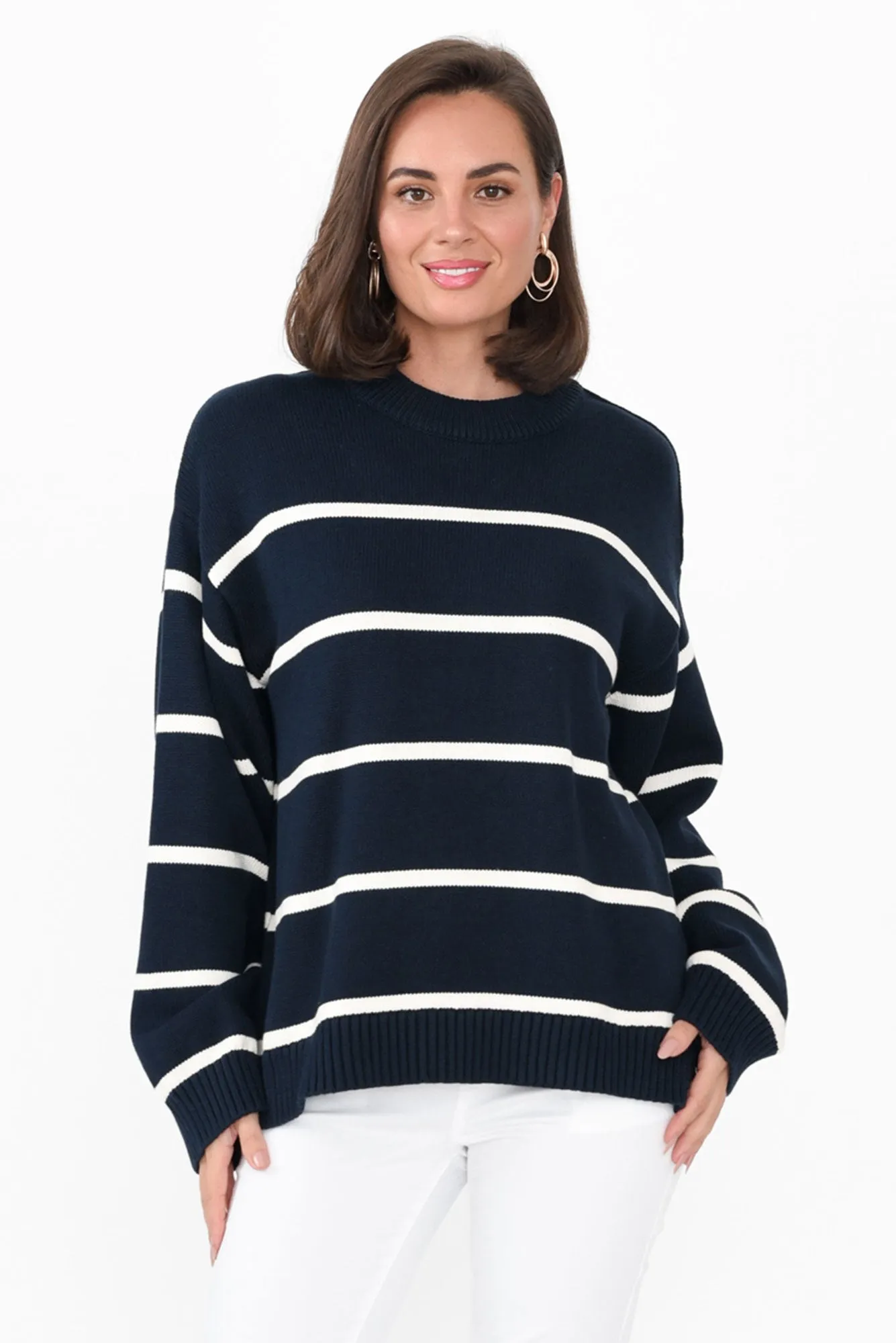 Iris Navy Stripe Cotton Knit Jumper sold by Blue Bungalow
