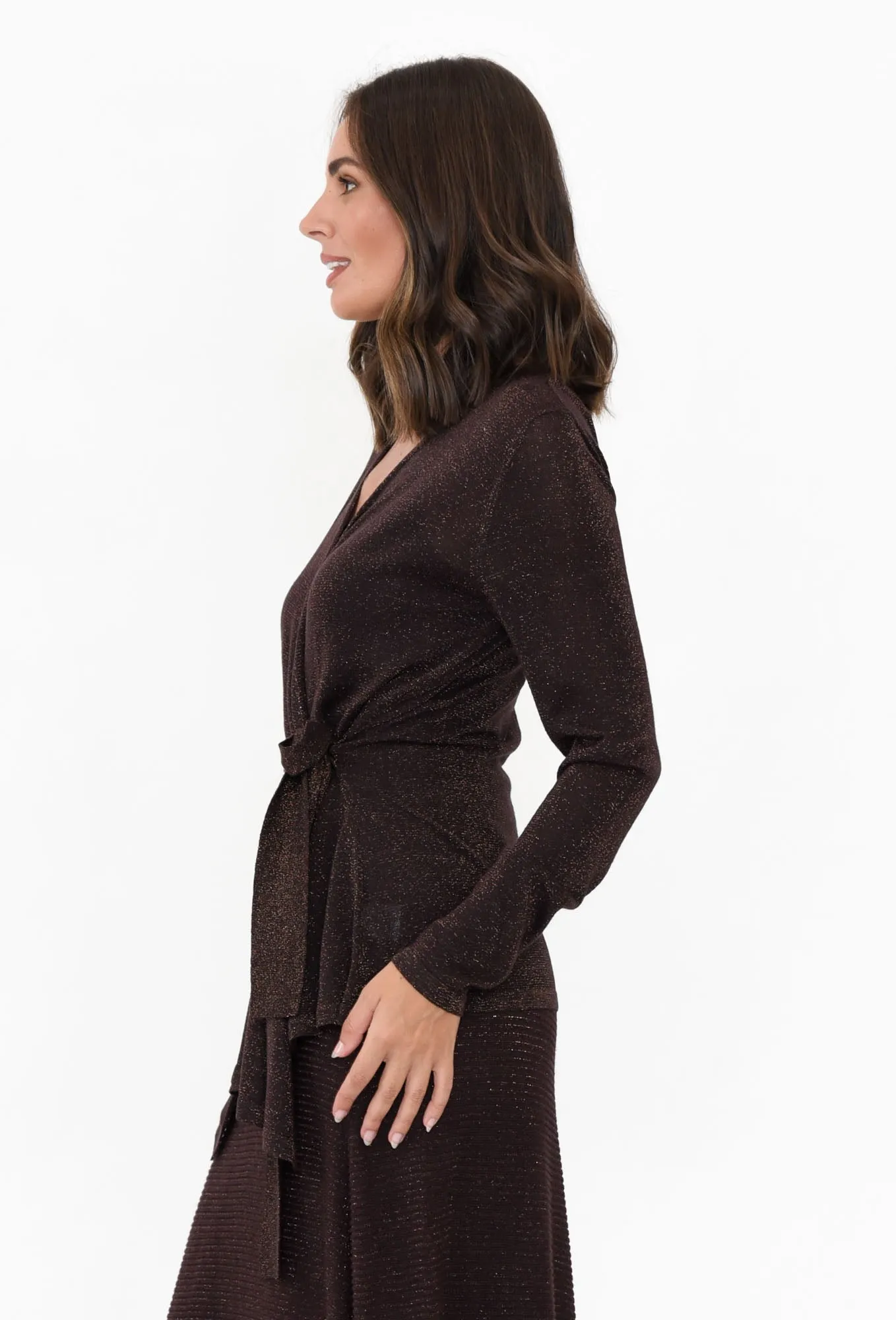 Domenica Brown Knit Tie Cardigan sold by Blue Bungalow product image thumbnail 3