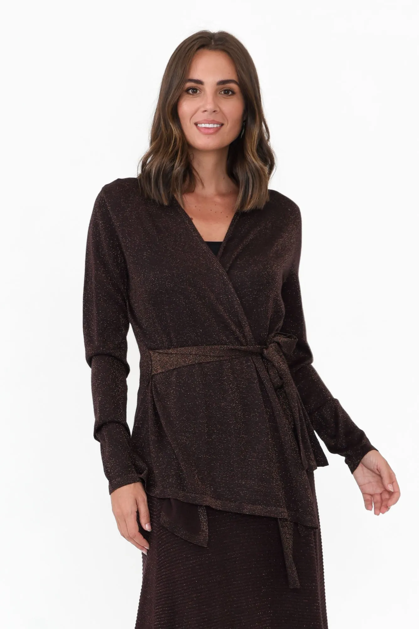 Domenica Brown Knit Tie Cardigan sold by Blue Bungalow