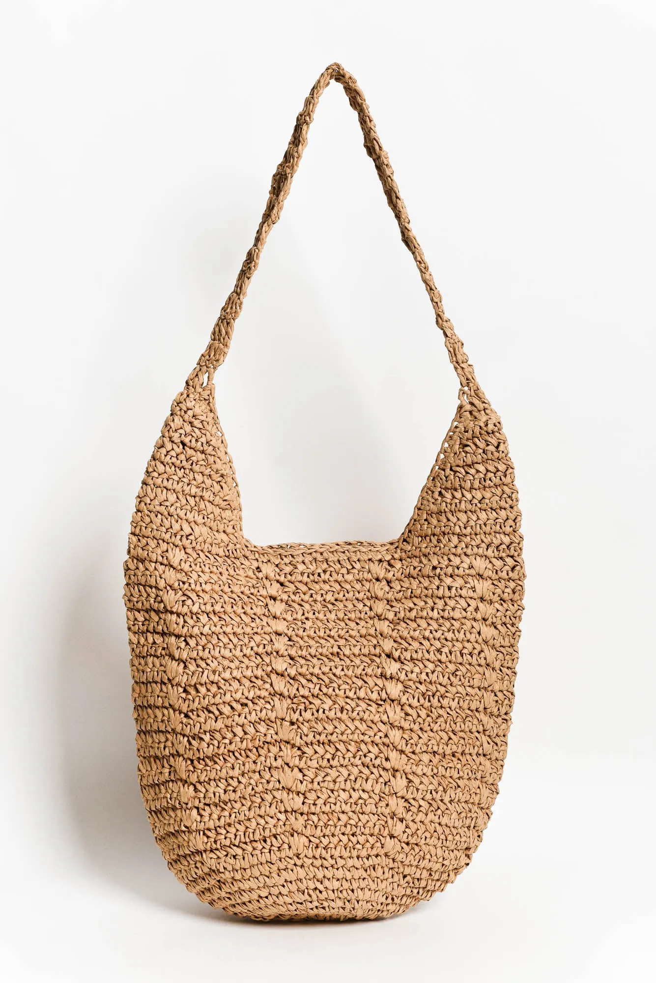 Kamaria Tan Straw Shoulder Bag sold by Blue Bungalow