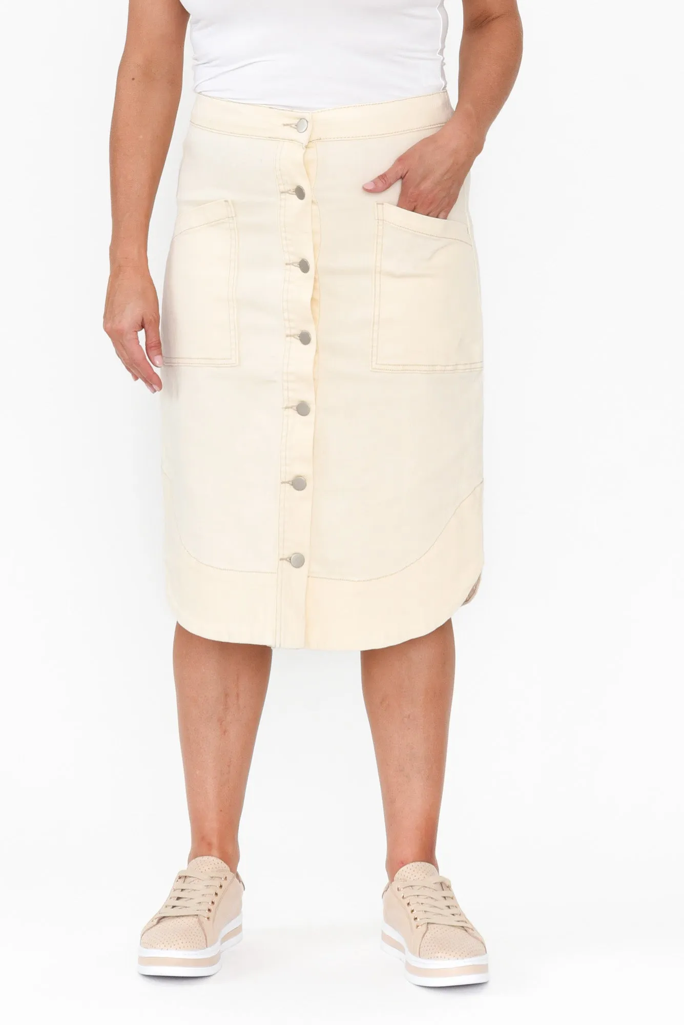 Laitte Cream Denim Button Skirt sold by Blue Bungalow product image thumbnail 2