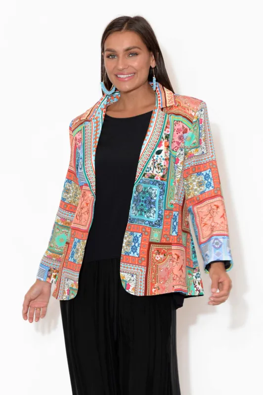 Laura Red Abstract Boyfriend Blazer sold by Blue Bungalow