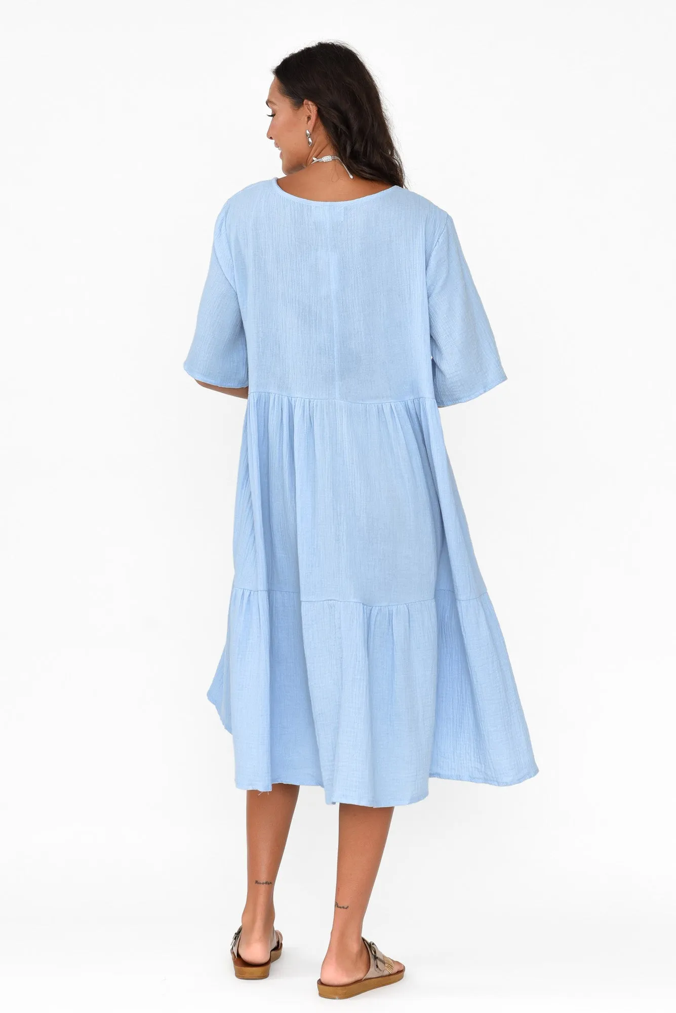 Esmerelda Sky Cotton Tier Dress sold by Blue Bungalow product image thumbnail 5