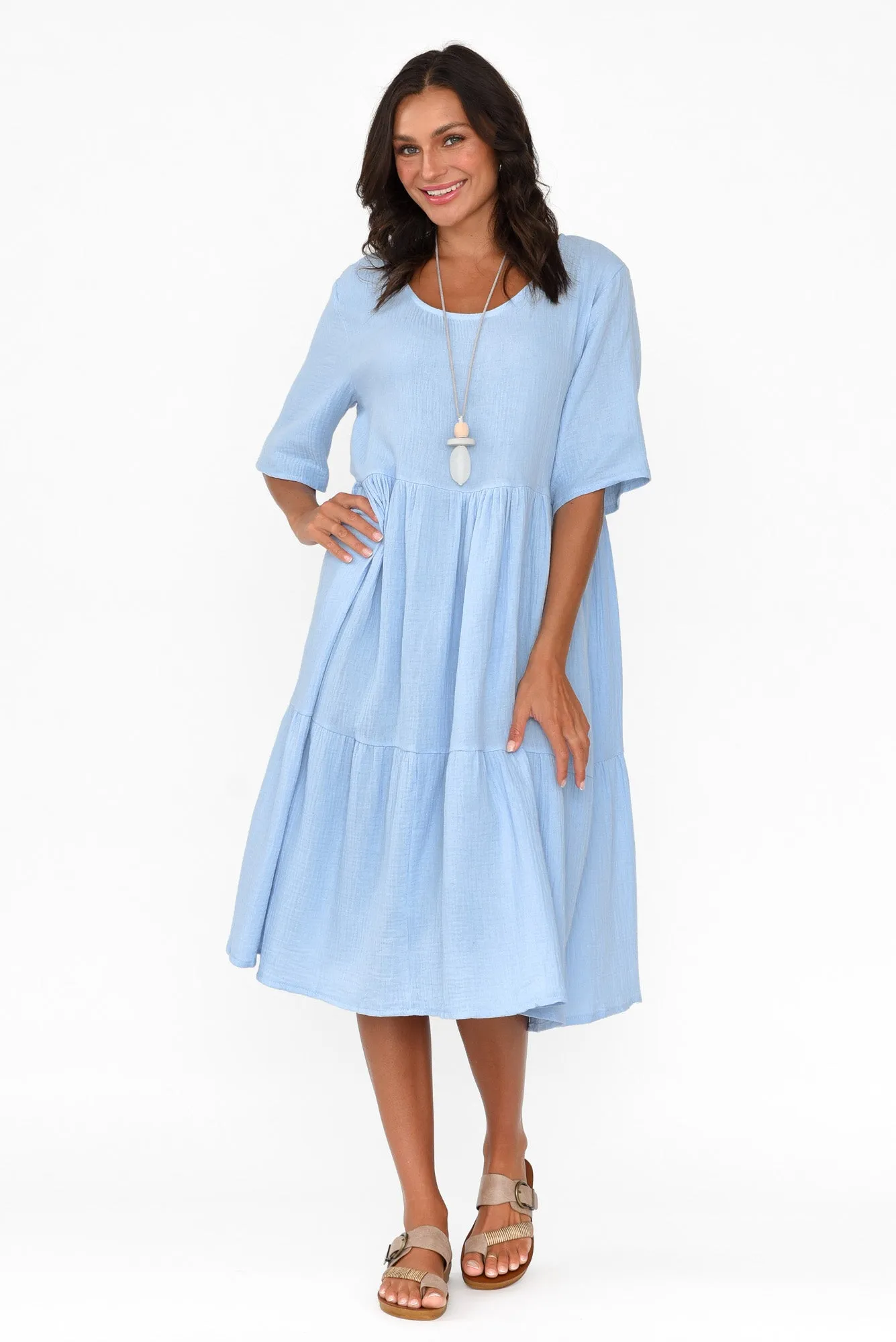 Esmerelda Sky Cotton Tier Dress sold by Blue Bungalow product image thumbnail 3