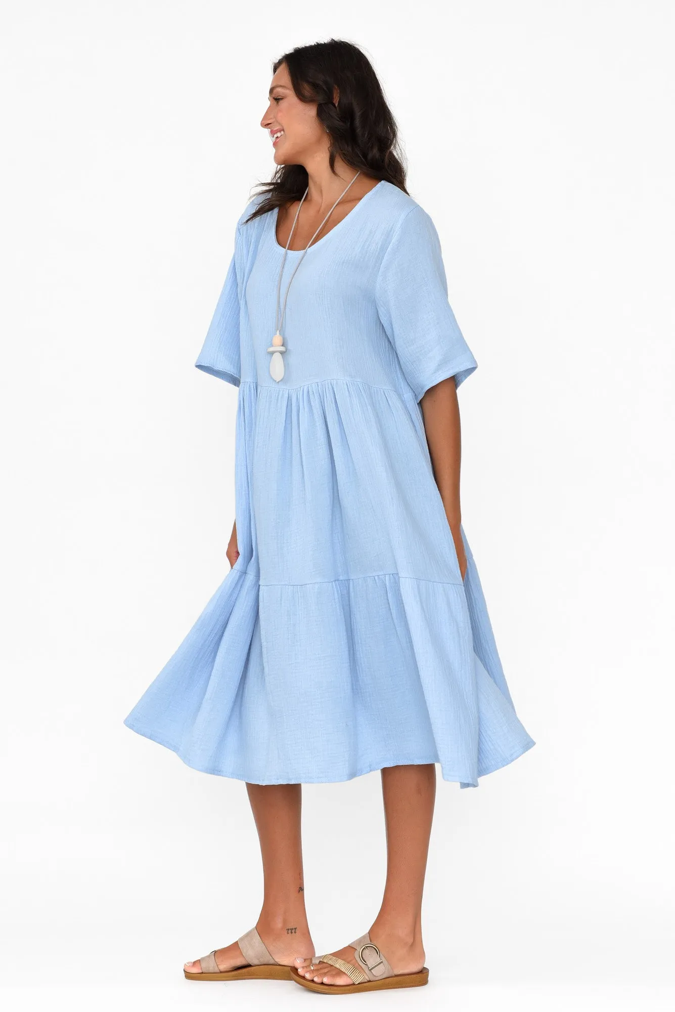 Esmerelda Sky Cotton Tier Dress sold by Blue Bungalow product image thumbnail 4