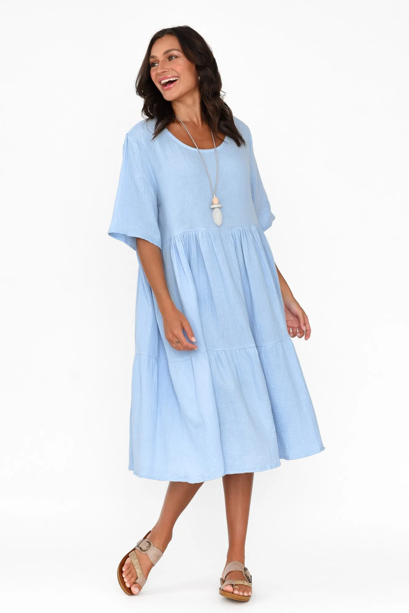 Esmerelda Sky Cotton Tier Dress sold by Blue Bungalow