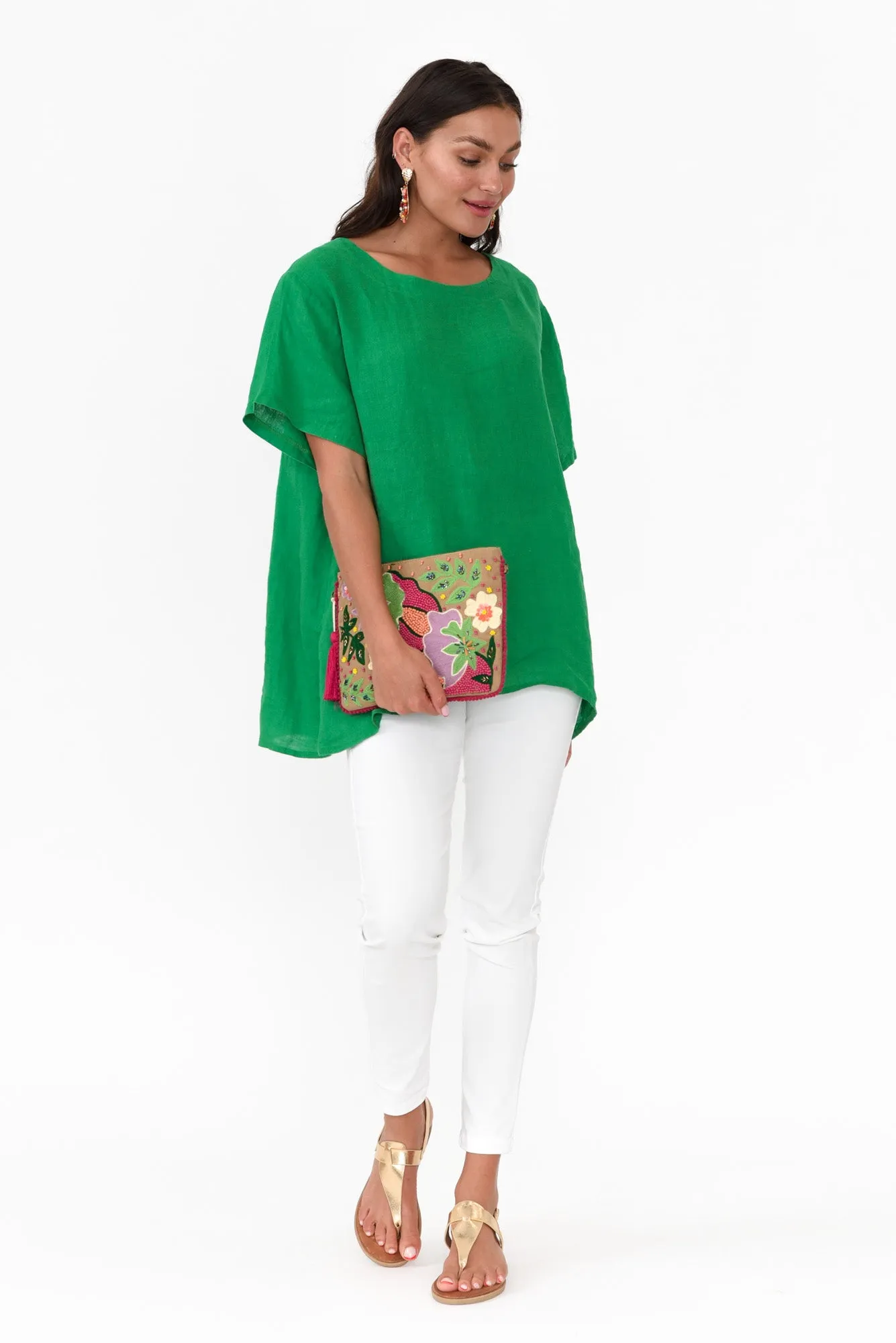 Micah Green Linen Scoop Neck Top sold by Blue Bungalow product image thumbnail 2