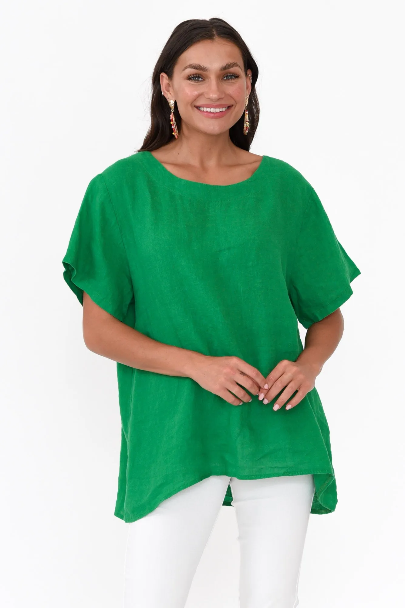 Micah Green Linen Scoop Neck Top sold by Blue Bungalow