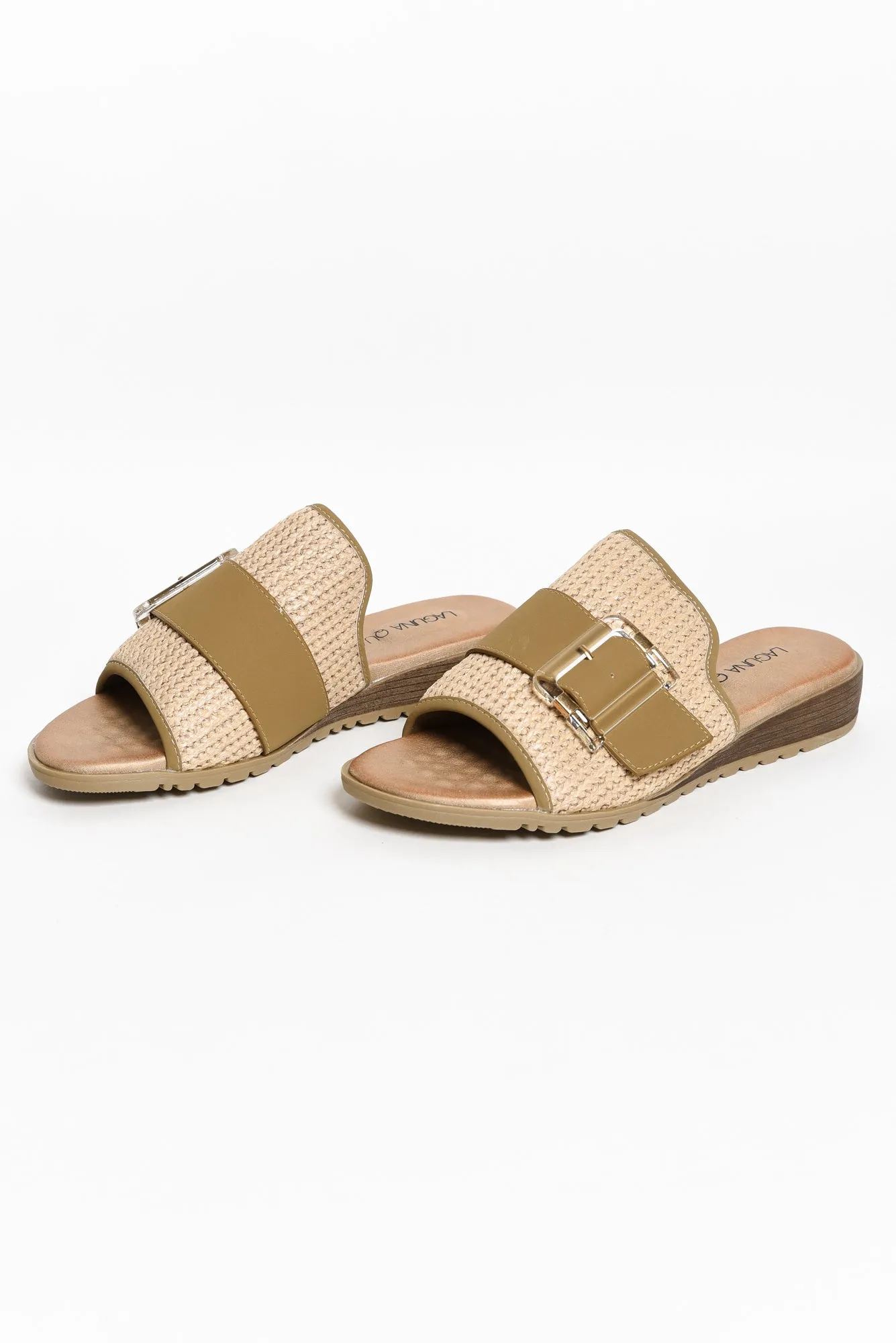 Givari Natural Buckle Woven Slide sold by Blue Bungalow