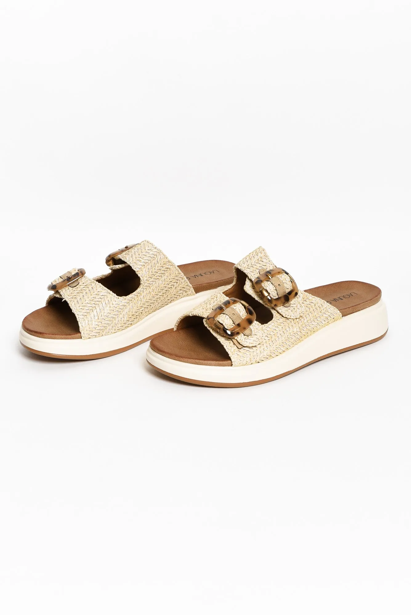Beacon Beige Raffia Platform Slide sold by Blue Bungalow