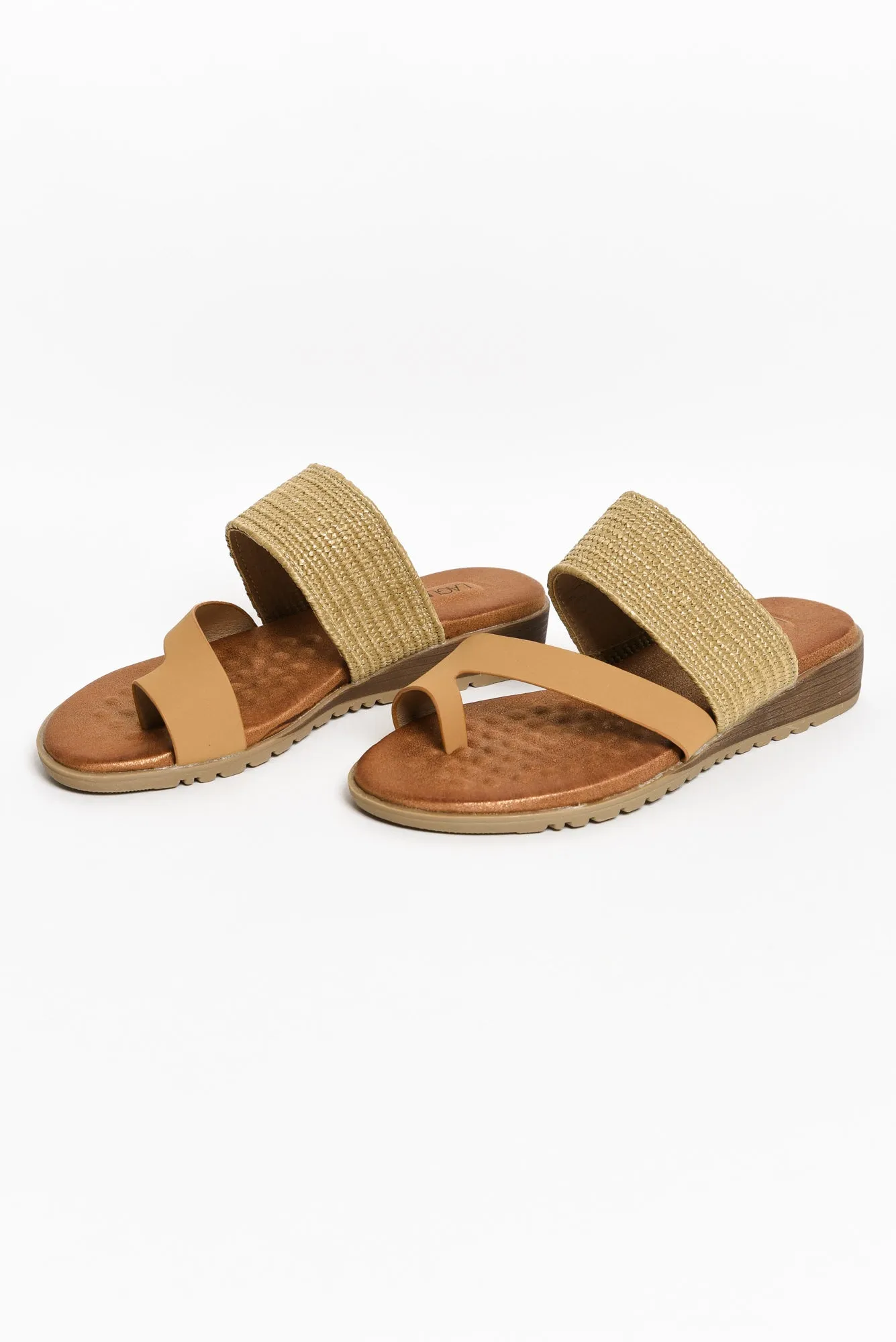 Meduza Tan Woven Strappy Slide sold by Blue Bungalow