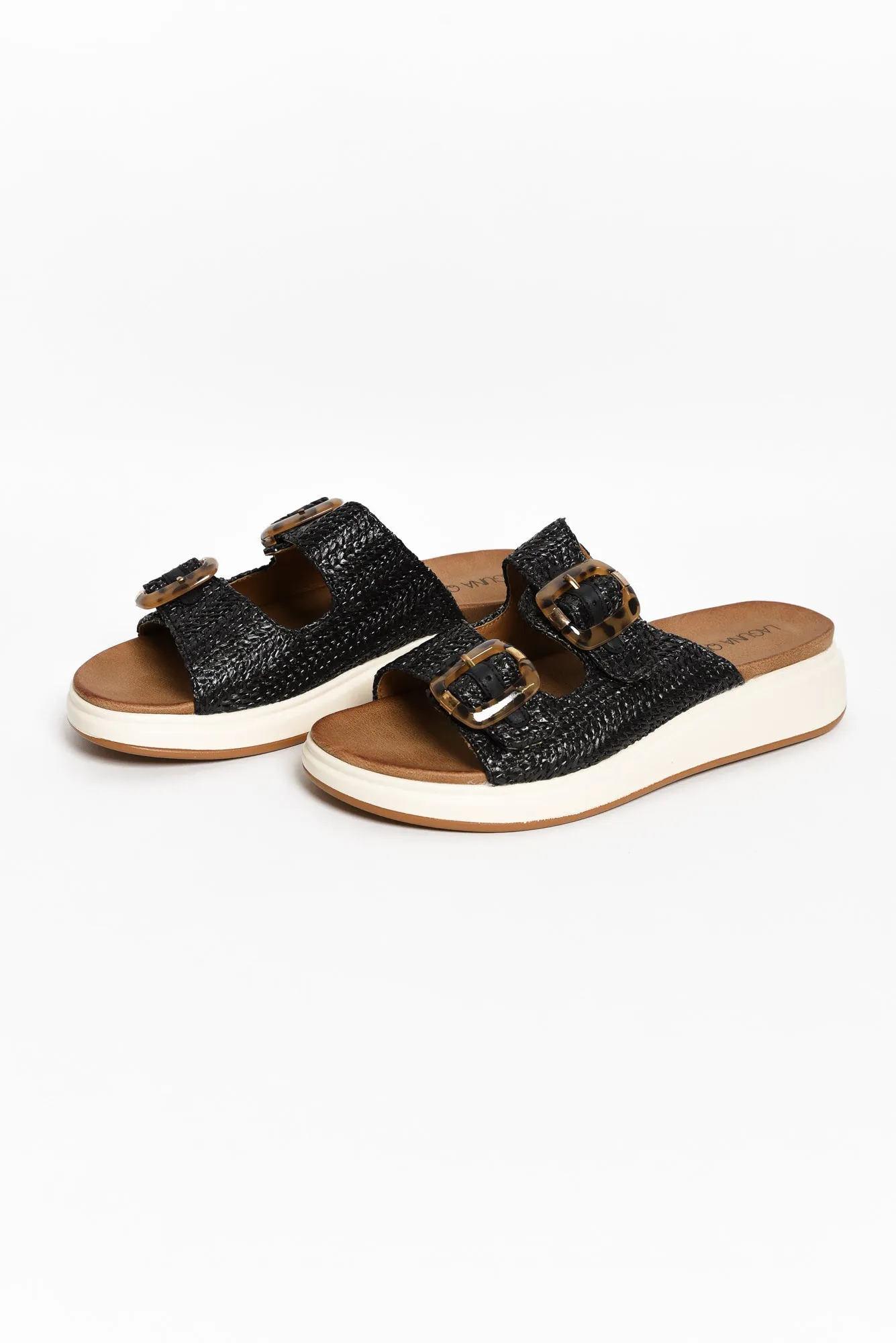 Beacon Black Raffia Platform Slide sold by Blue Bungalow