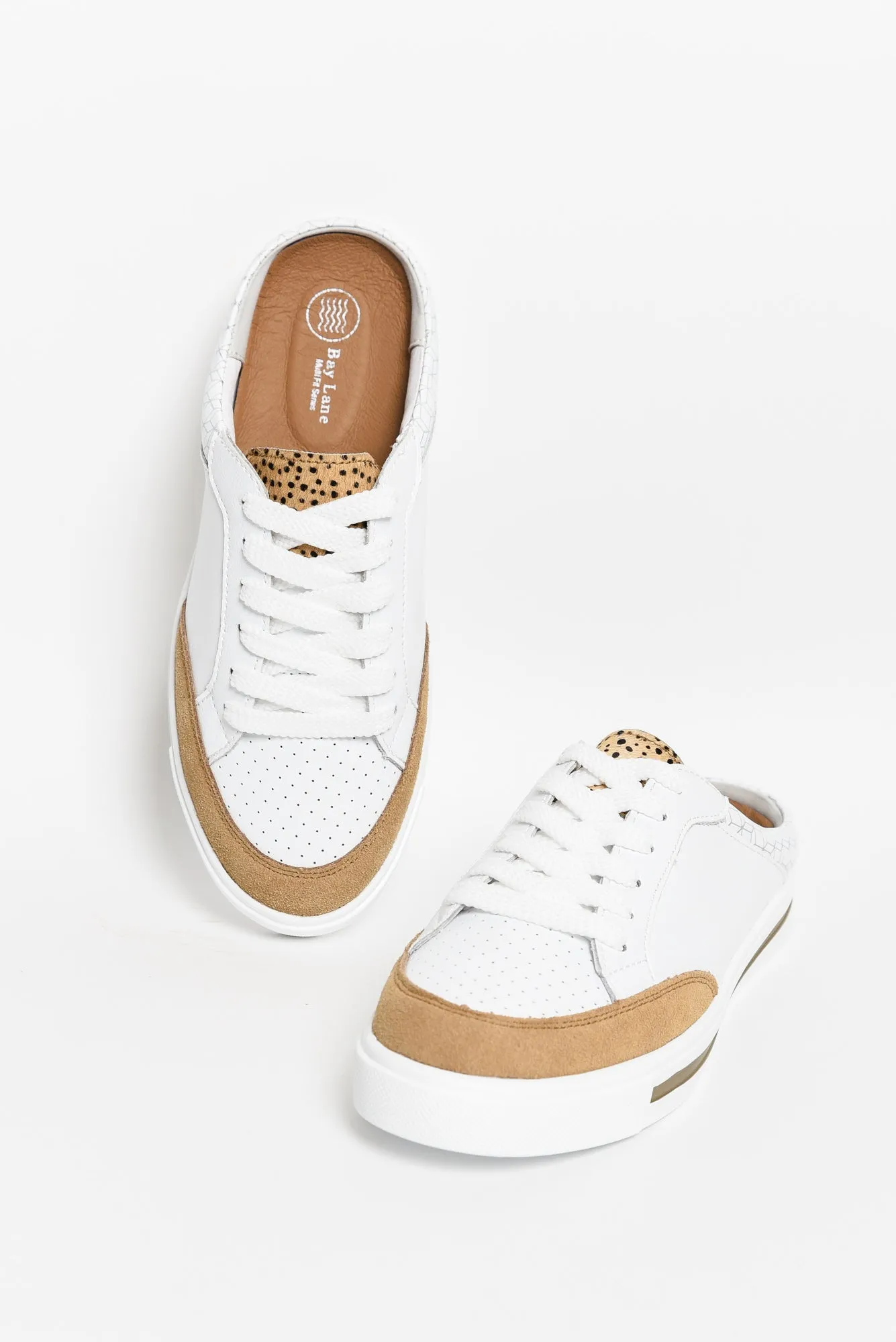 Kombi White Cheetah Leather Mule Sneaker | Parallel