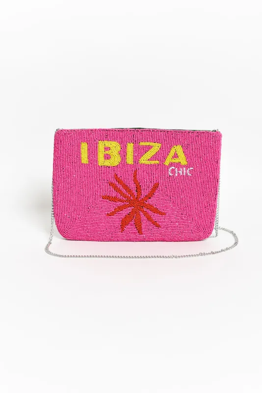 Ibiza Pink Beaded Clutch sold by Blue Bungalow