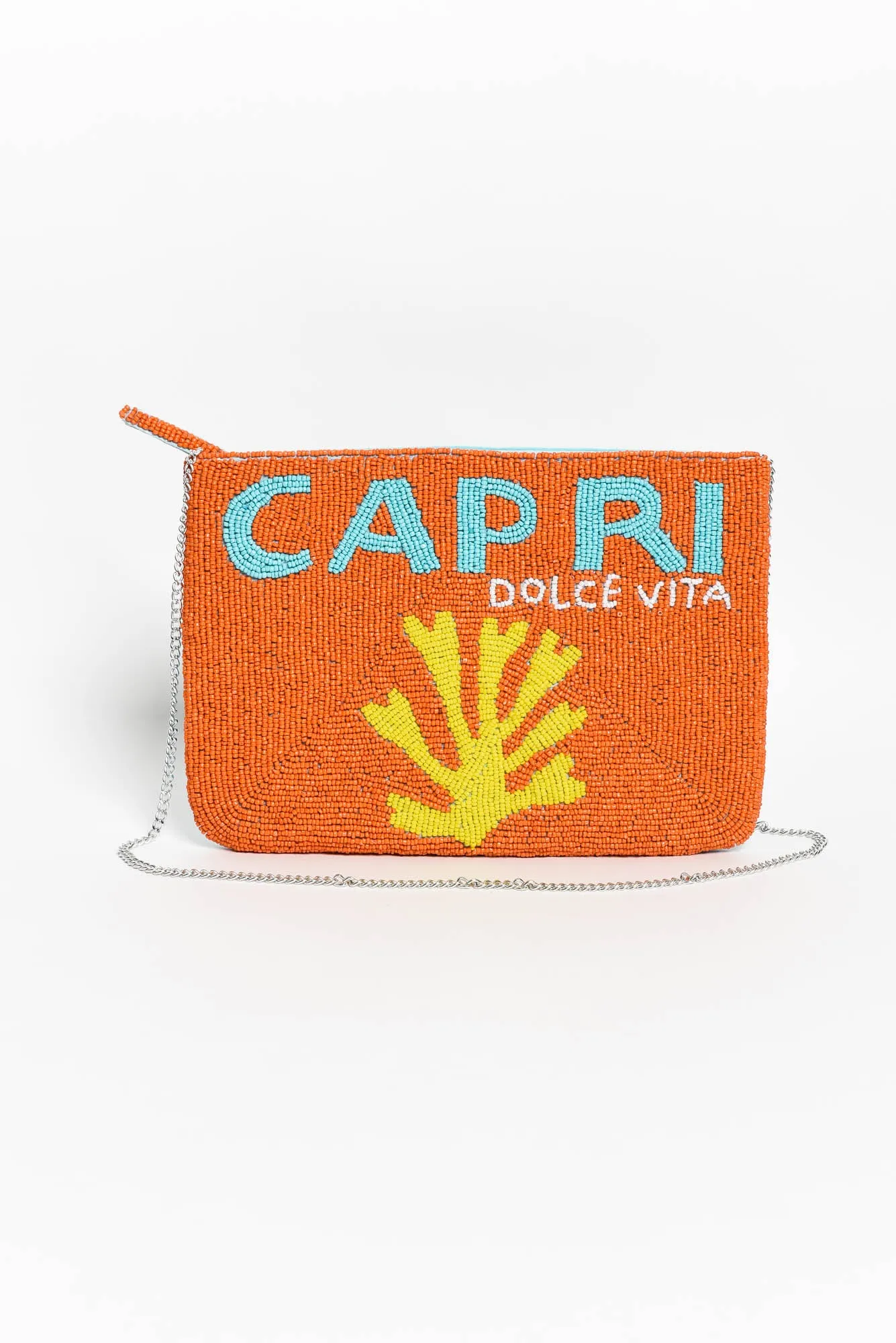 Capri Orange Beaded Clutch sold by Blue Bungalow