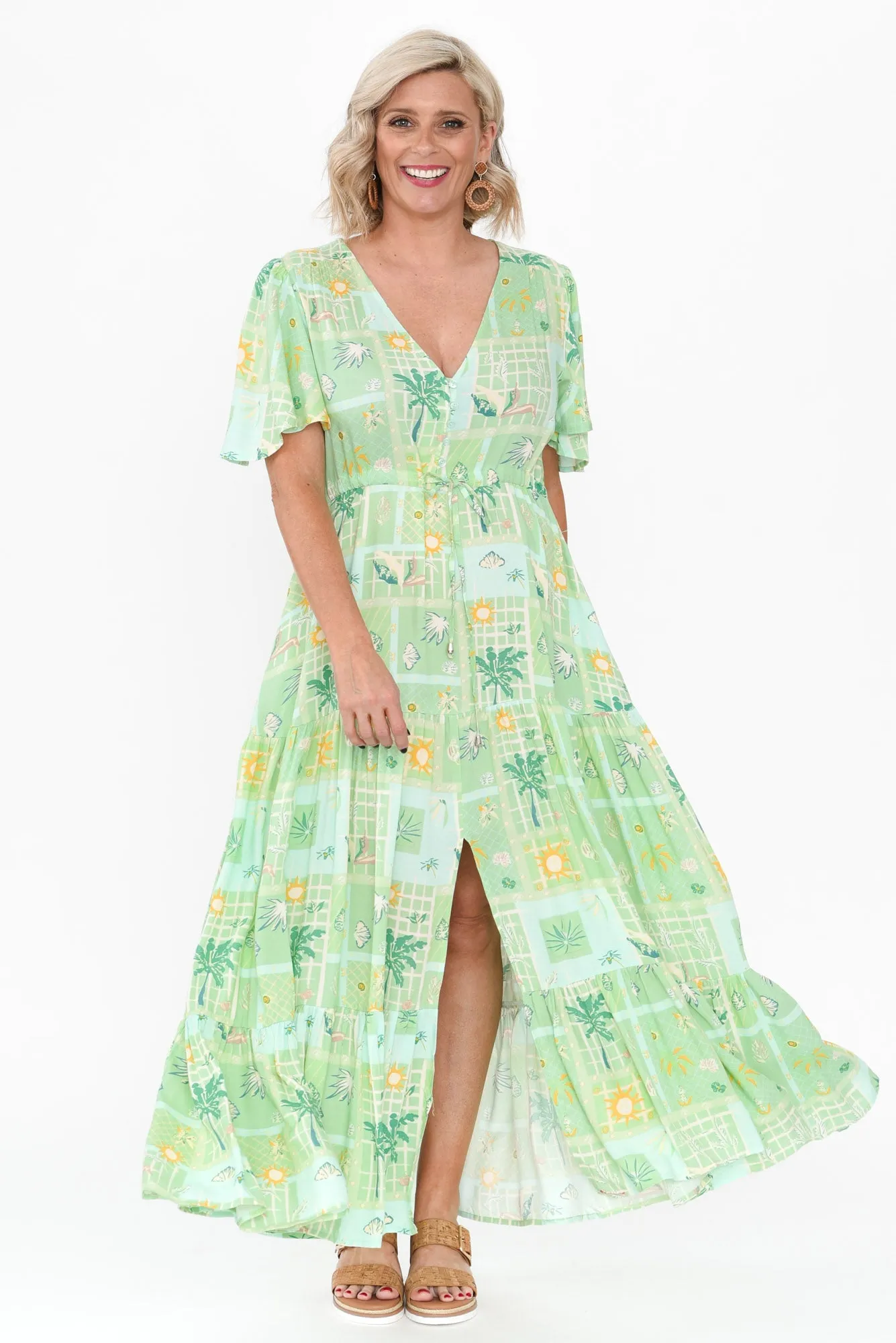 Marcelle Green Tropical Tier Dress sold by Blue Bungalow product image thumbnail 3