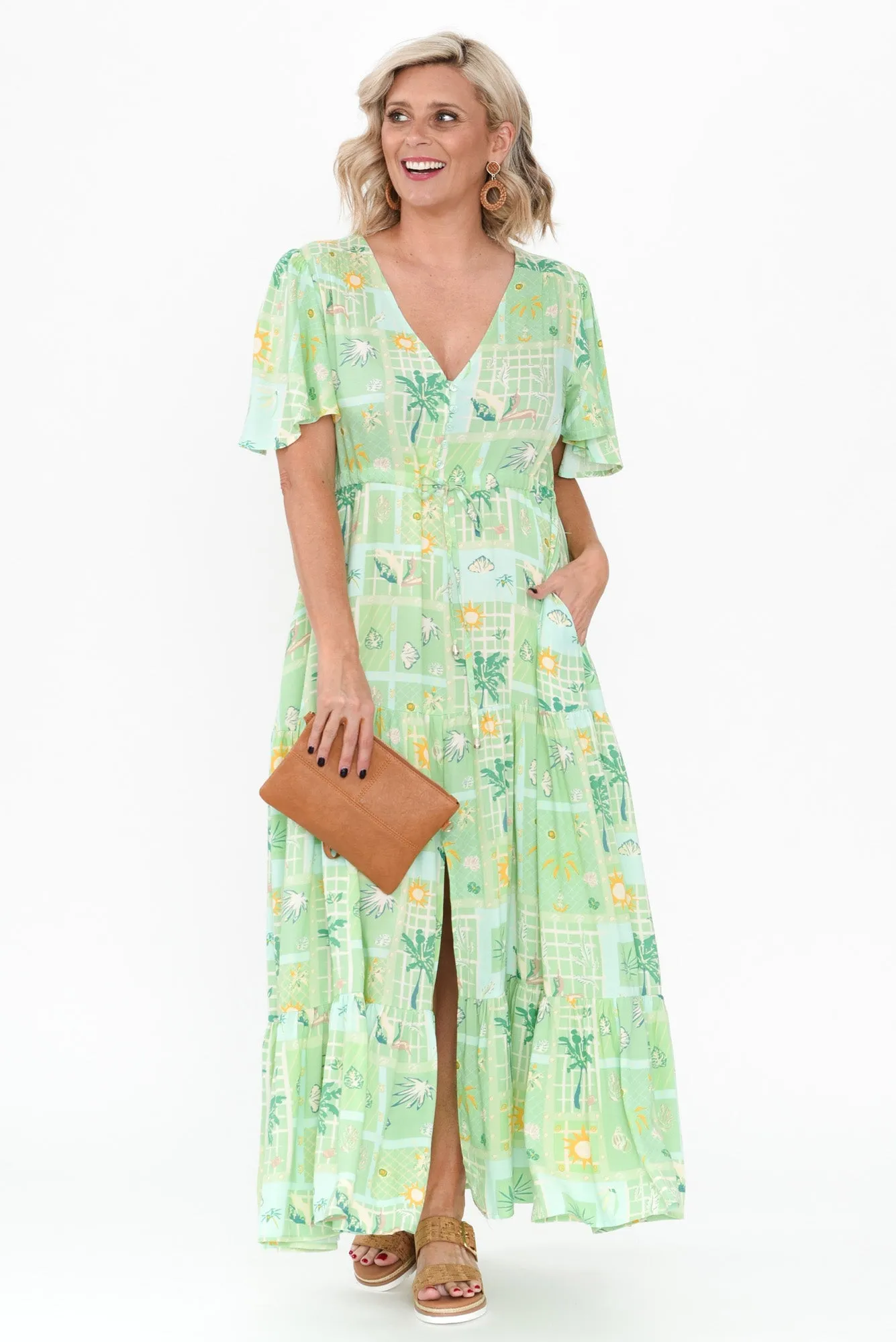 Marcelle Green Tropical Tier Dress sold by Blue Bungalow product image thumbnail 2