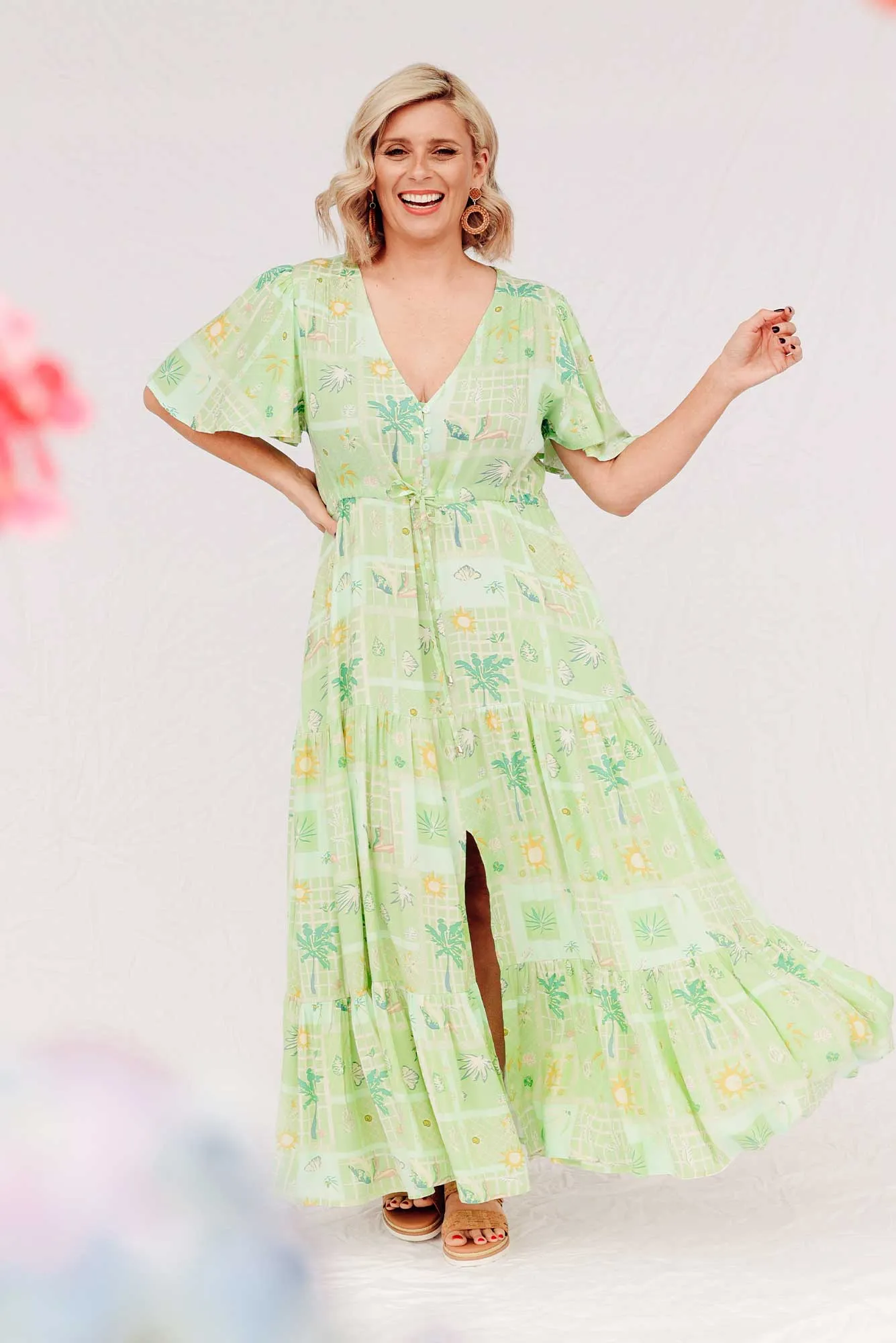 Marcelle Green Tropical Tier Dress sold by Blue Bungalow