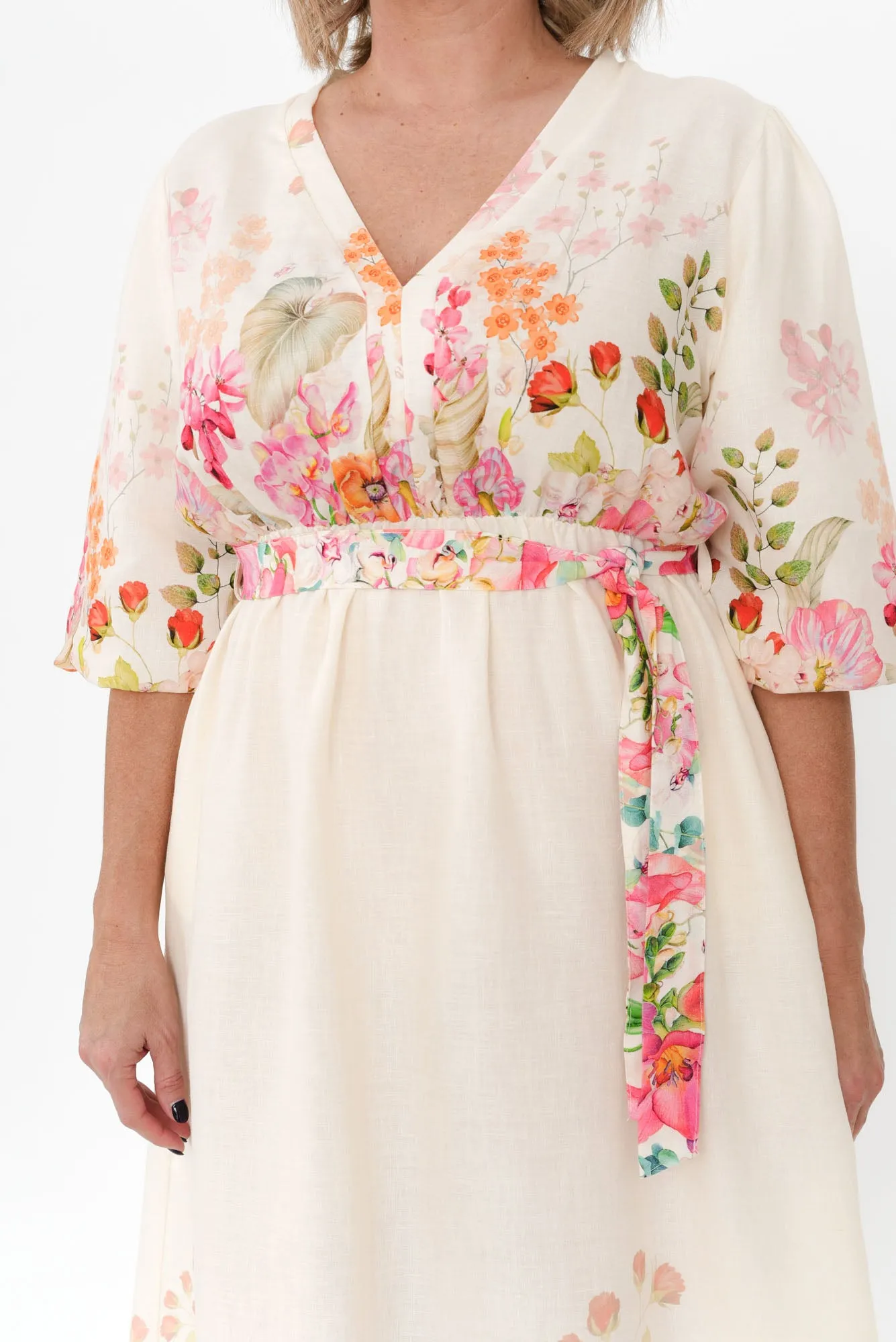 Petunia Cream Floral Linen Blend Dress sold by Blue Bungalow product image thumbnail 5