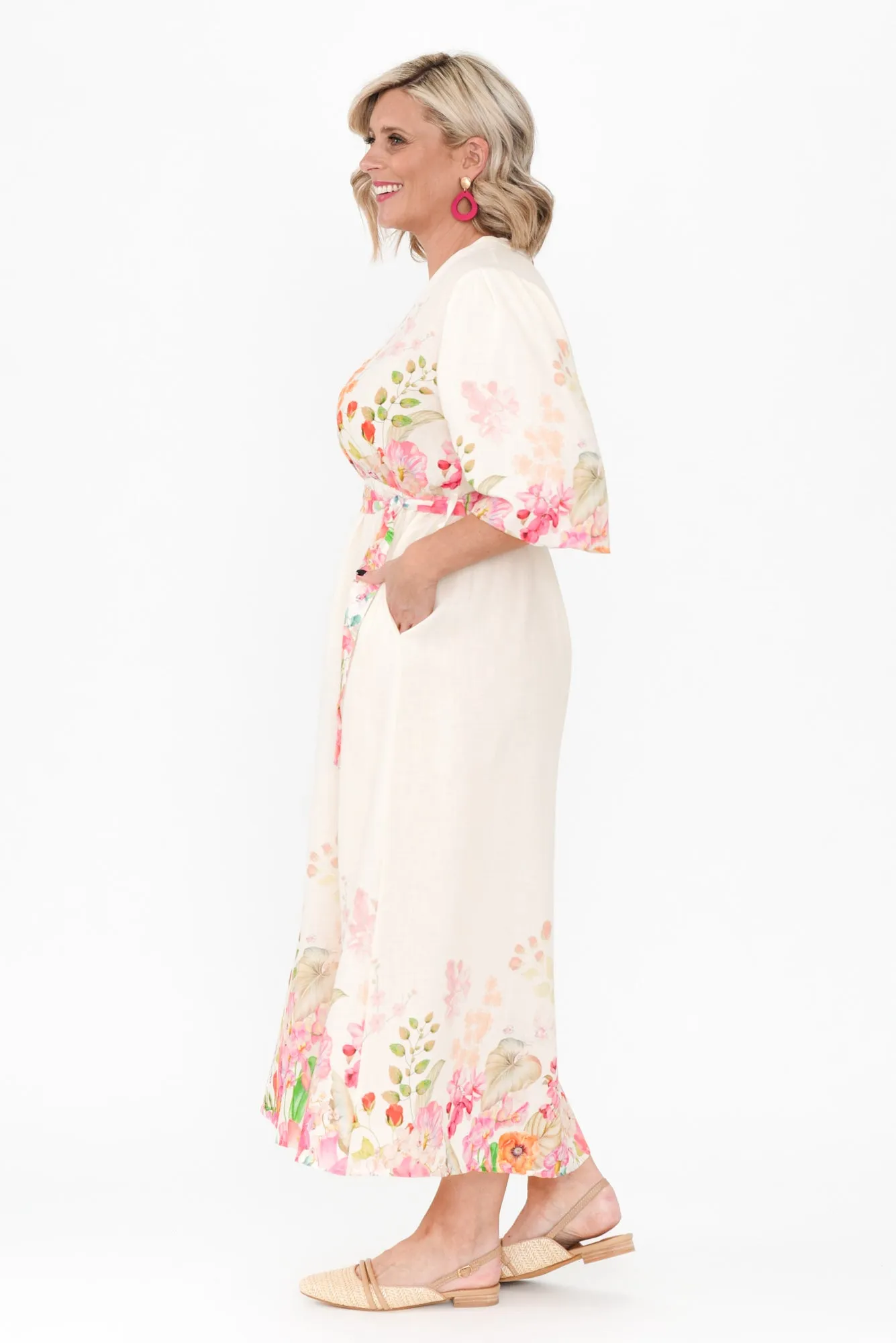 Petunia Cream Floral Linen Blend Dress sold by Blue Bungalow product image thumbnail 3