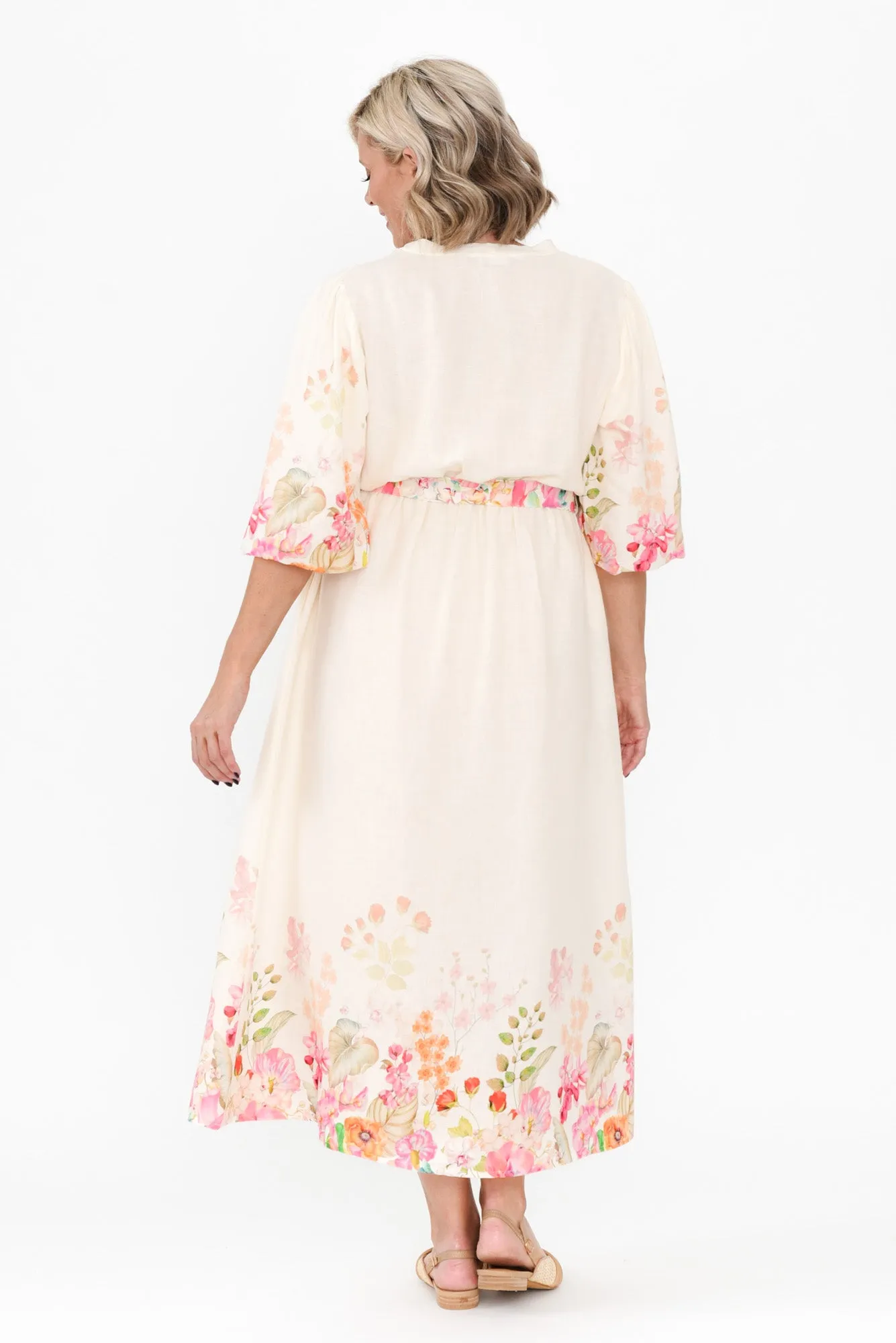 Petunia Cream Floral Linen Blend Dress sold by Blue Bungalow product image thumbnail 4
