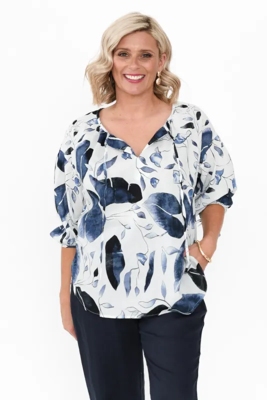 Roanne Blue Leaf Cotton Top sold by Blue Bungalow