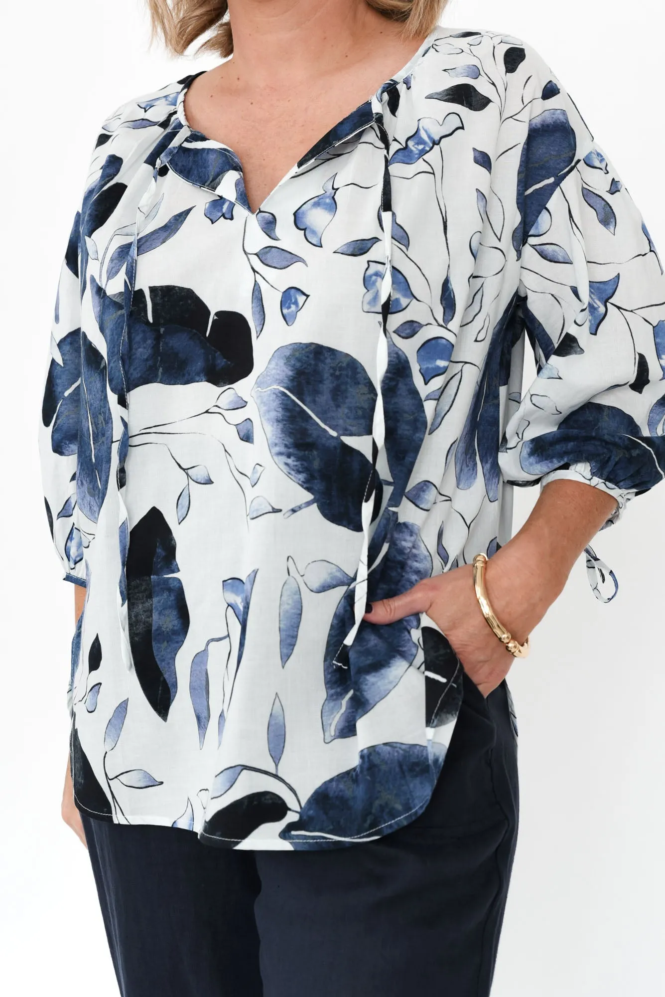 Roanne Blue Leaf Cotton Top sold by Blue Bungalow product image thumbnail 5