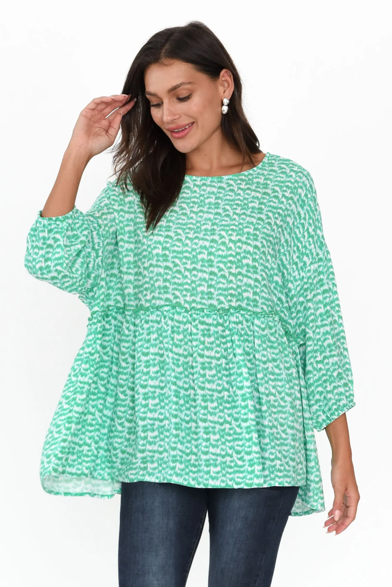 Risha Emerald Tie Dye Gather Top sold by Blue Bungalow