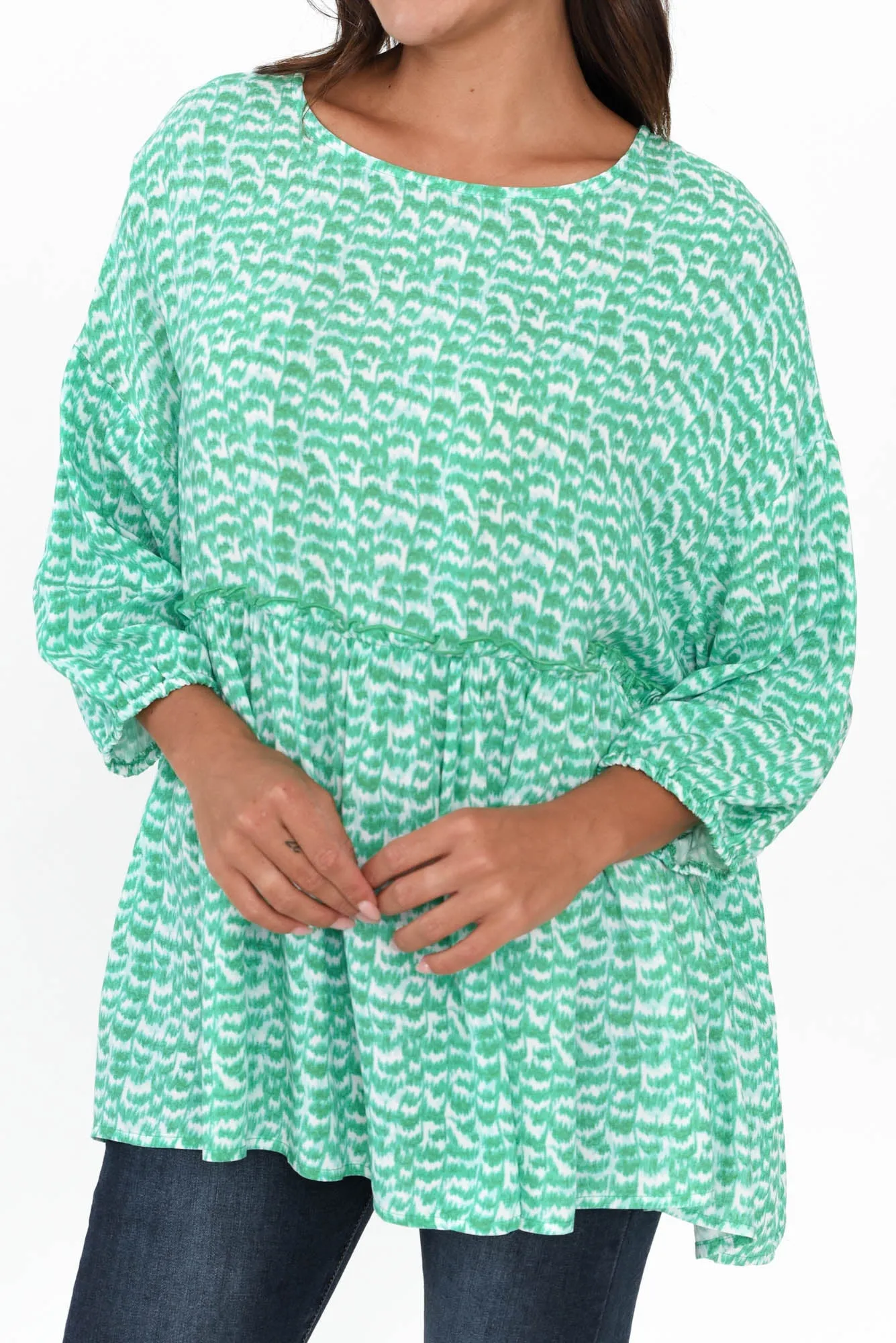 Risha Emerald Tie Dye Gather Top sold by Blue Bungalow product image thumbnail 3