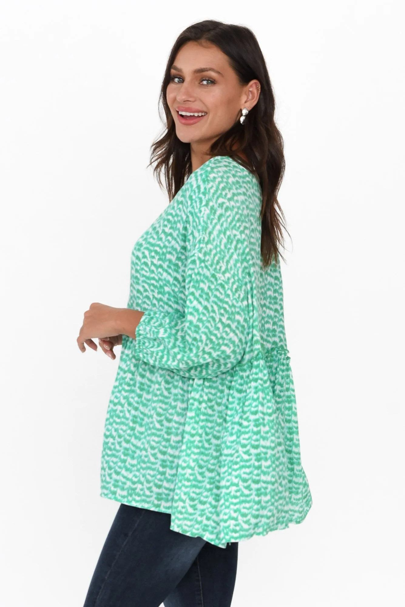 Risha Emerald Tie Dye Gather Top sold by Blue Bungalow product image thumbnail 4