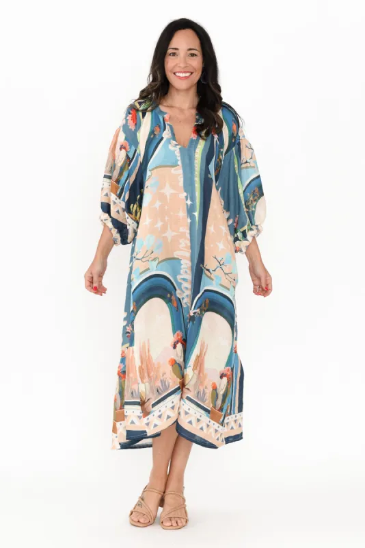 Deneva Blue Cactus Linen Dress sold by Blue Bungalow