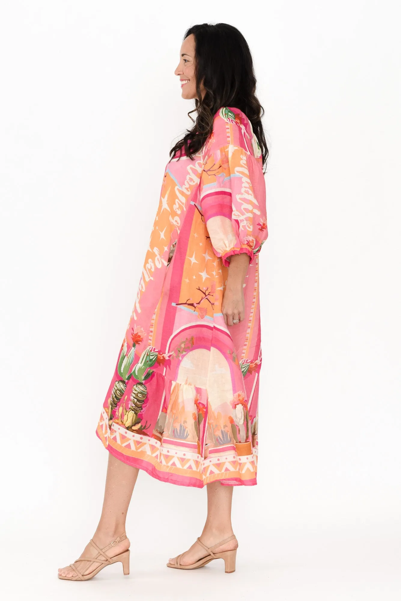 Deneva Pink Cactus Linen Dress sold by Blue Bungalow product image thumbnail 3