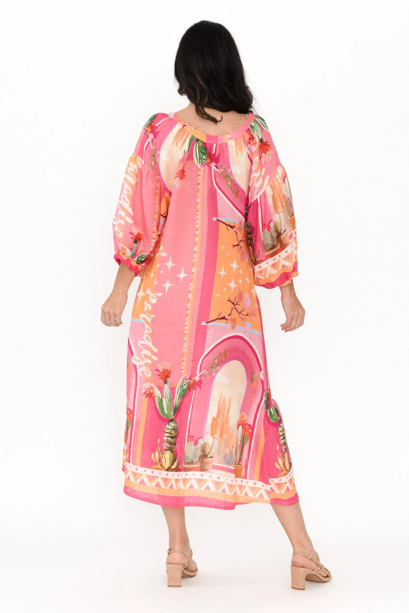 Deneva Pink Cactus Linen Dress sold by Blue Bungalow product image thumbnail 4