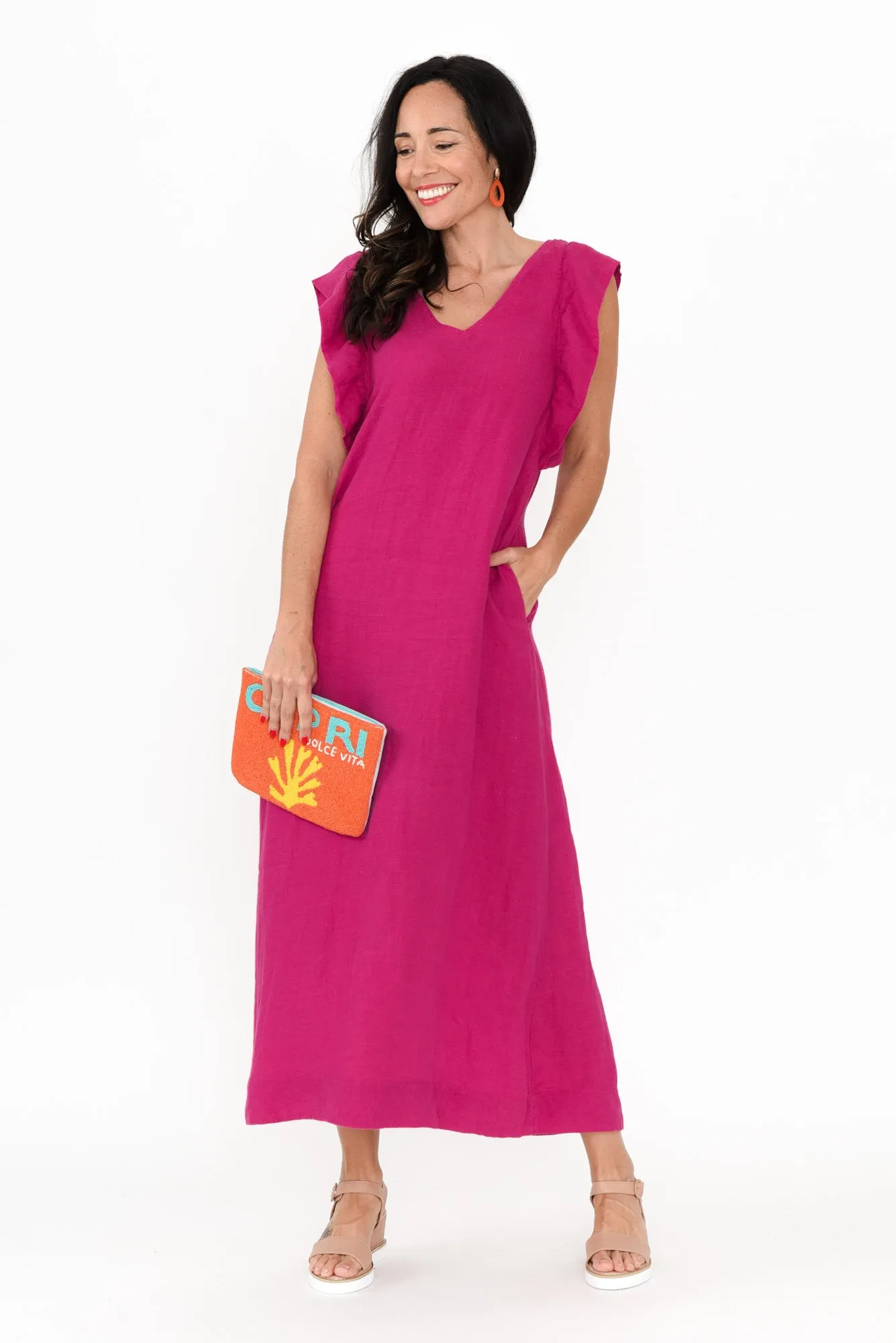 Matilda Hot Pink Pink Linen Dress sold by Blue Bungalow