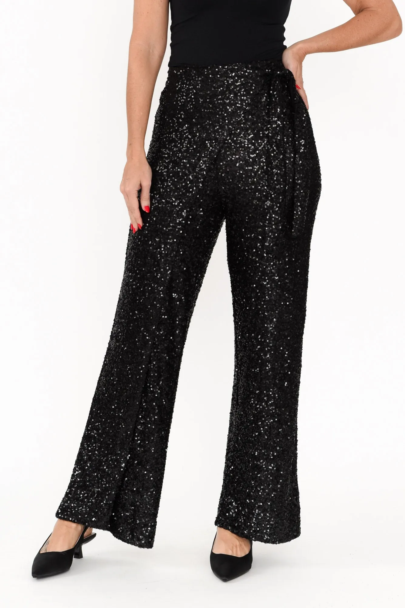 Mae Black Sequin Wrap Pants sold by Blue Bungalow